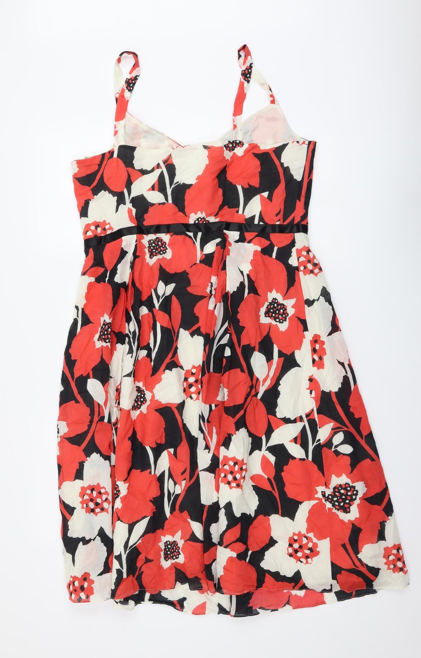 RJR.John Rocha Womens Multicoloured Floral Cotton A-Line Size 16 V-Neck Zip