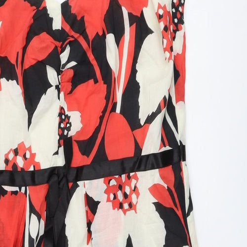 RJR.John Rocha Womens Multicoloured Floral Cotton A-Line Size 16 V-Neck Zip