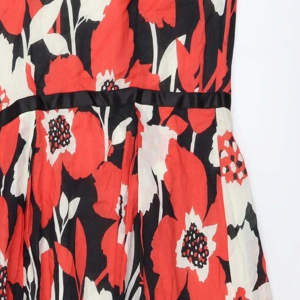 RJR.John Rocha Womens Multicoloured Floral Cotton A-Line Size 16 V-Neck Zip