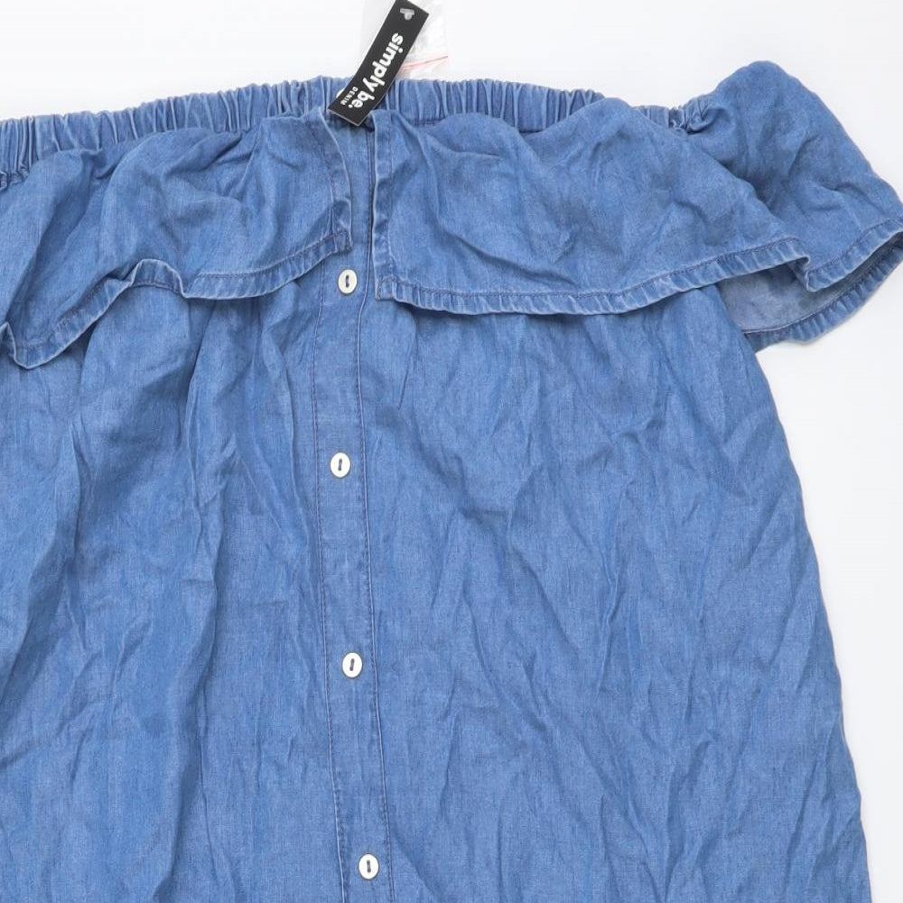 Simply Be Womens Blue Cotton Basic Blouse Size 18 Off the Shoulder