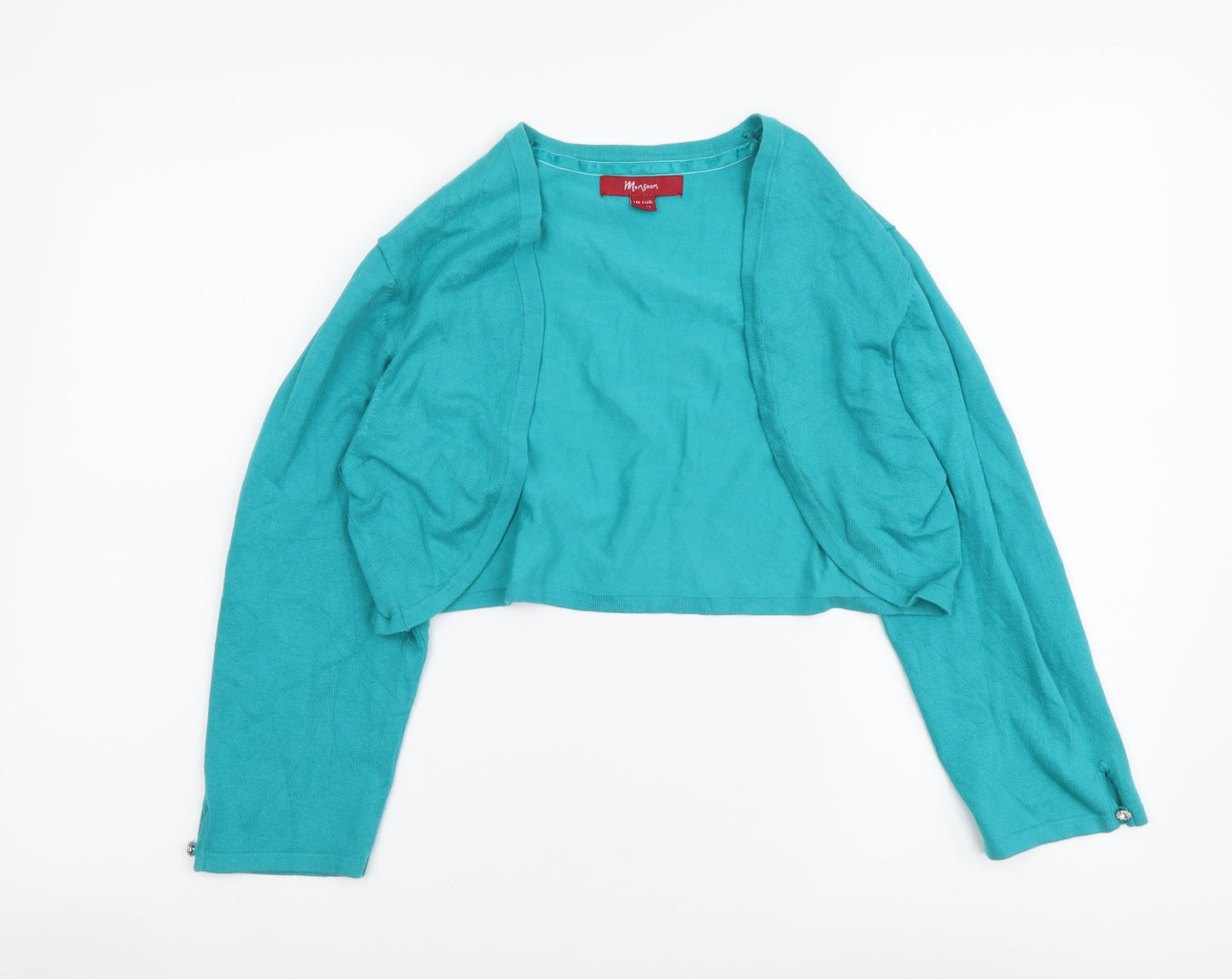 Monsoon Womens Blue V-Neck Cotton Shrug Jumper Size 14
