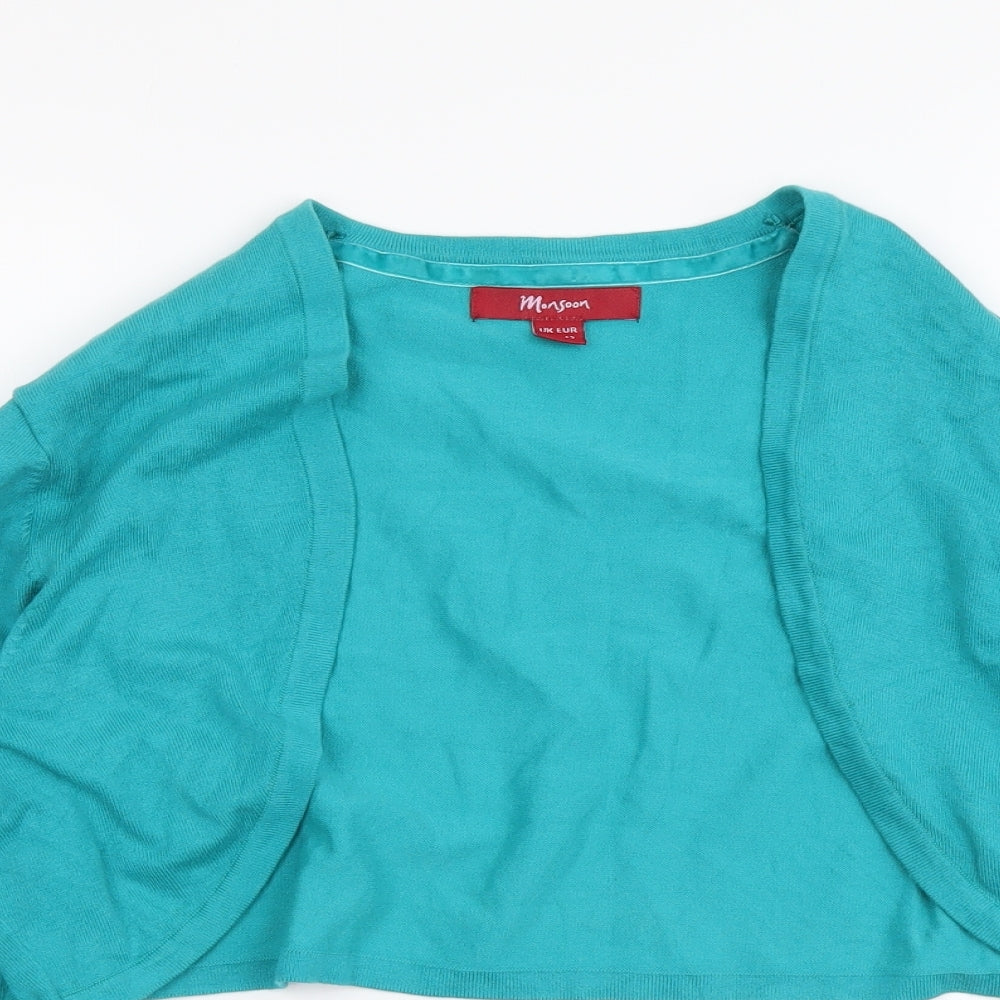 Monsoon Womens Blue V-Neck Cotton Shrug Jumper Size 14