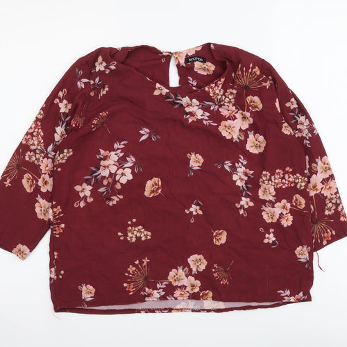 Boohoo Womens Red Floral Polyester Basic Blouse Size 8 Round Neck