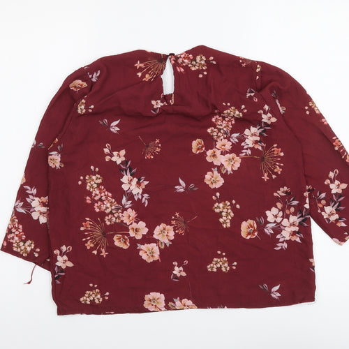 Boohoo Womens Red Floral Polyester Basic Blouse Size 8 Round Neck