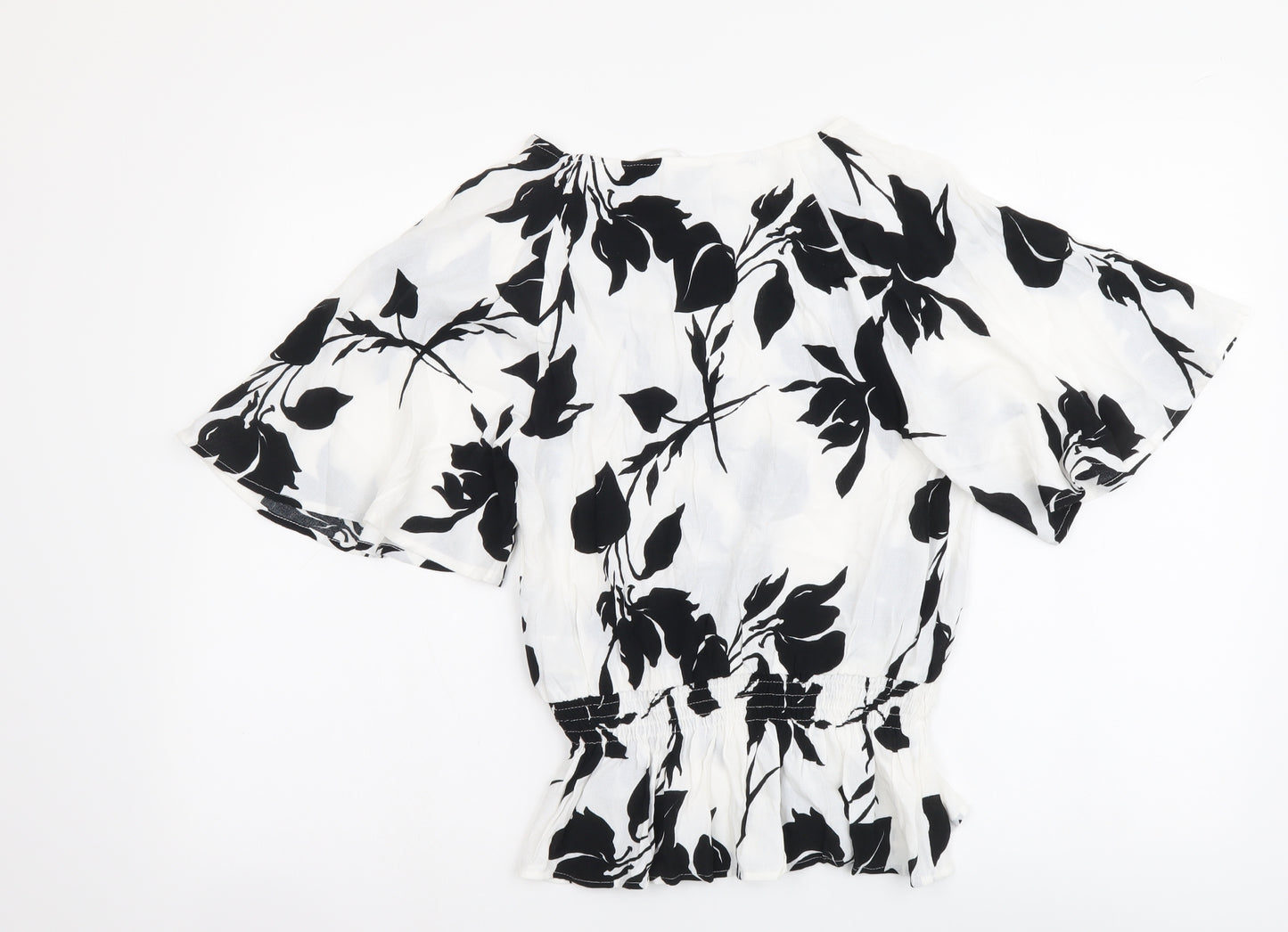 Marks and Spencer Womens White Floral Viscose Basic Blouse Size 6 Boat Neck