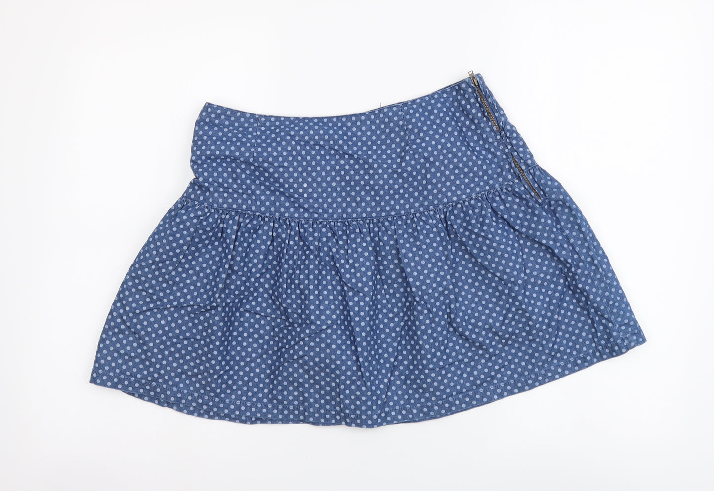 Byhenry Holland Womens Blue Polka Dot Cotton Flare Skirt Size 10 Zip