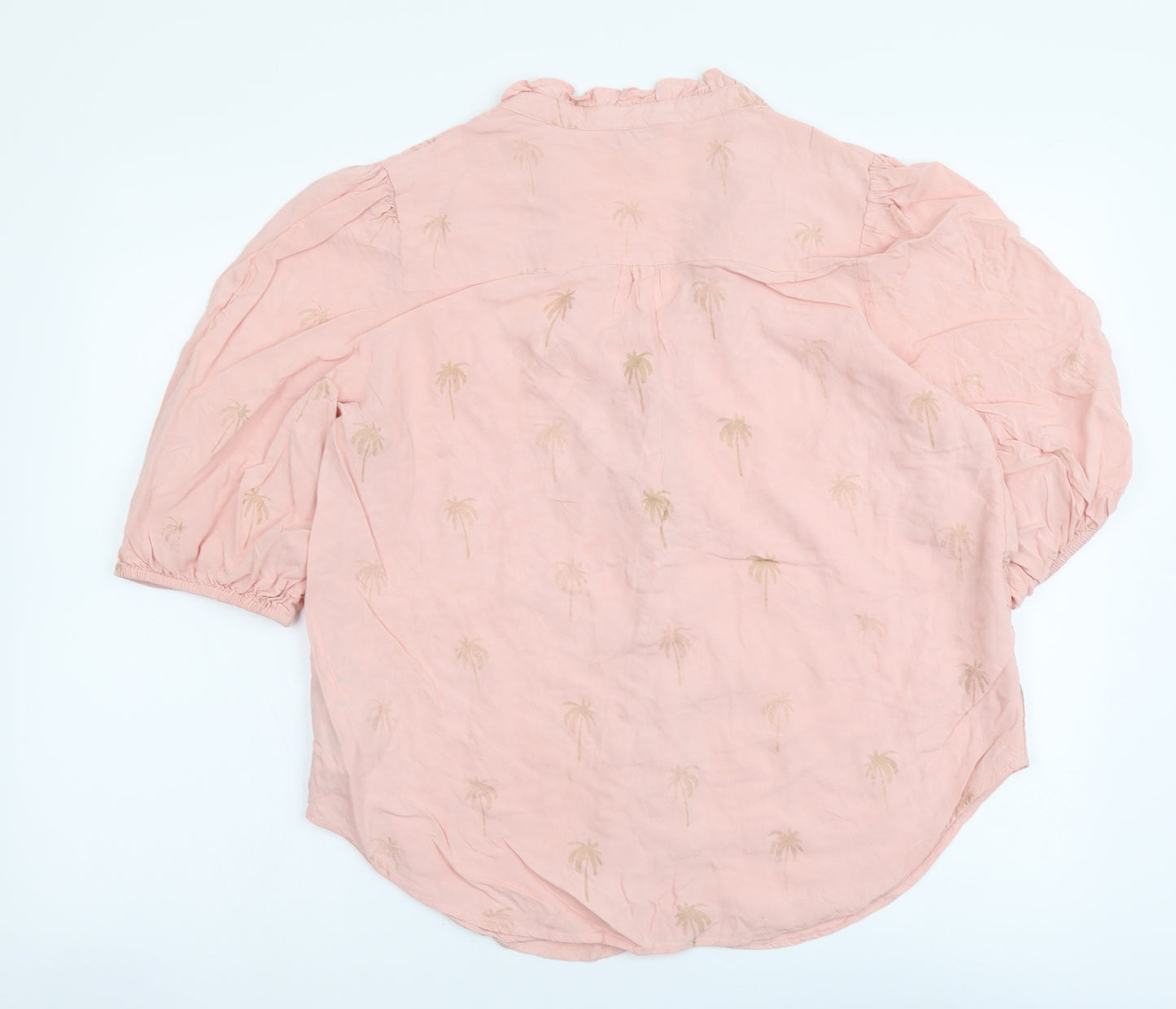 Love Roses Womens Pink Geometric Viscose Basic Button-Up Size 14 V-Neck