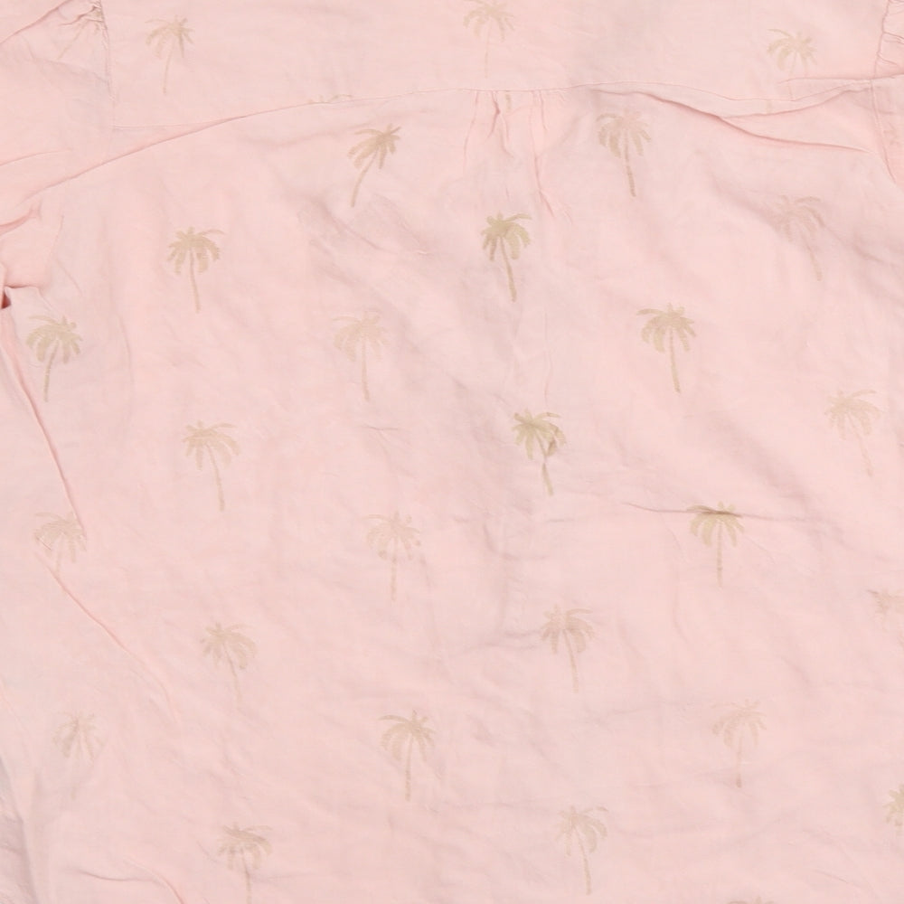 Love Roses Womens Pink Geometric Viscose Basic Button-Up Size 14 V-Neck