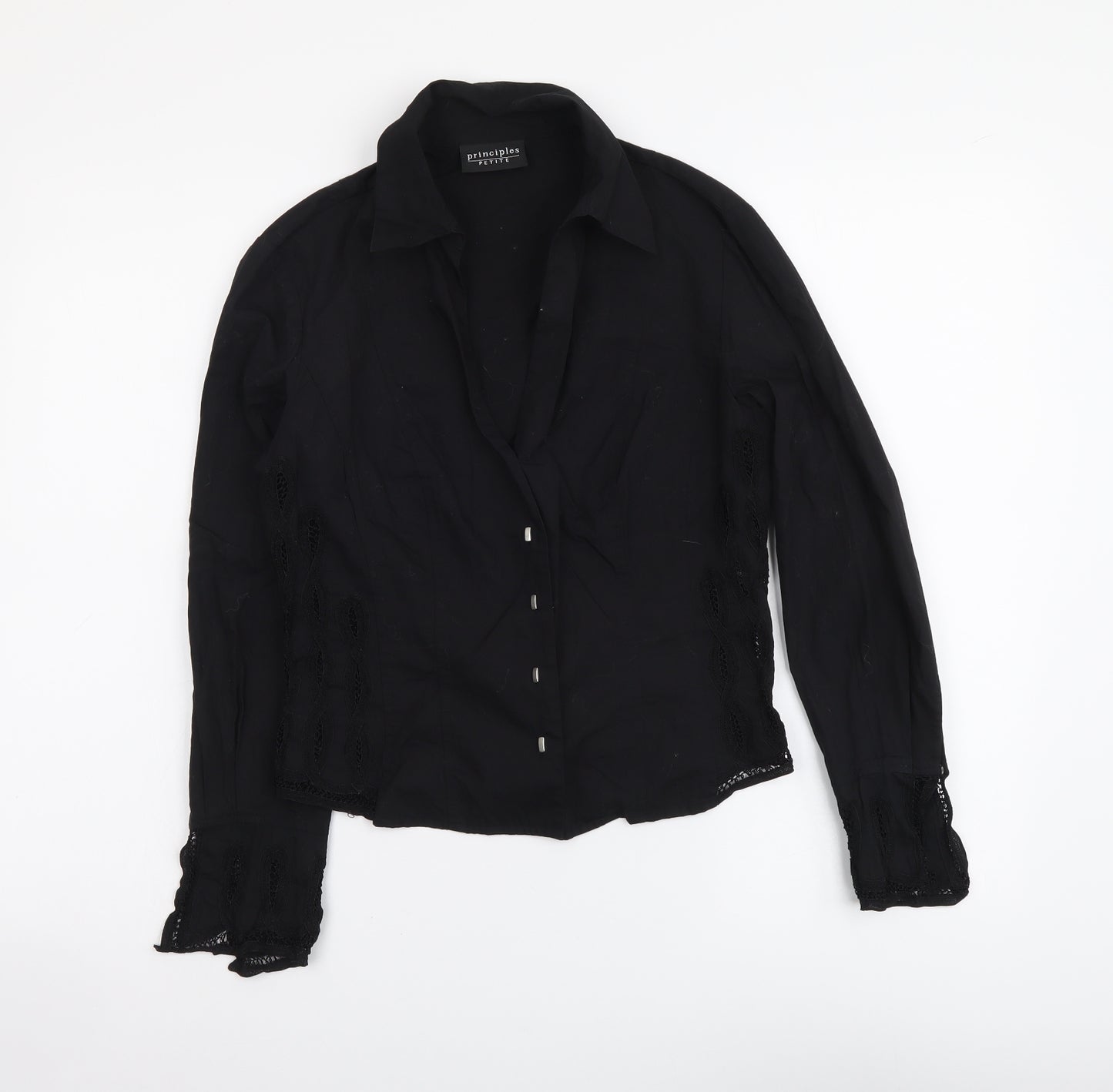 Principles Womens Black Cotton Basic Button-Up Size 10 Collared