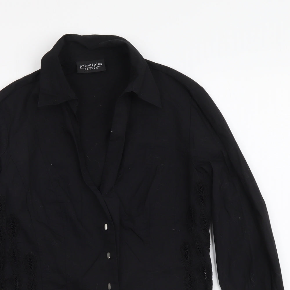 Principles Womens Black Cotton Basic Button-Up Size 10 Collared
