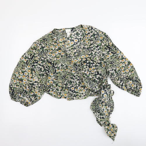 H&M Womens Multicoloured Floral Viscose Cropped Blouse Size XS V-Neck