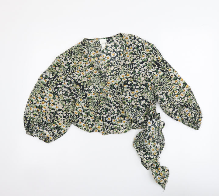 H&M Womens Multicoloured Floral Viscose Cropped Blouse Size XS V-Neck