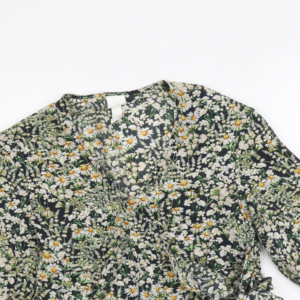 H&M Womens Multicoloured Floral Viscose Cropped Blouse Size XS V-Neck