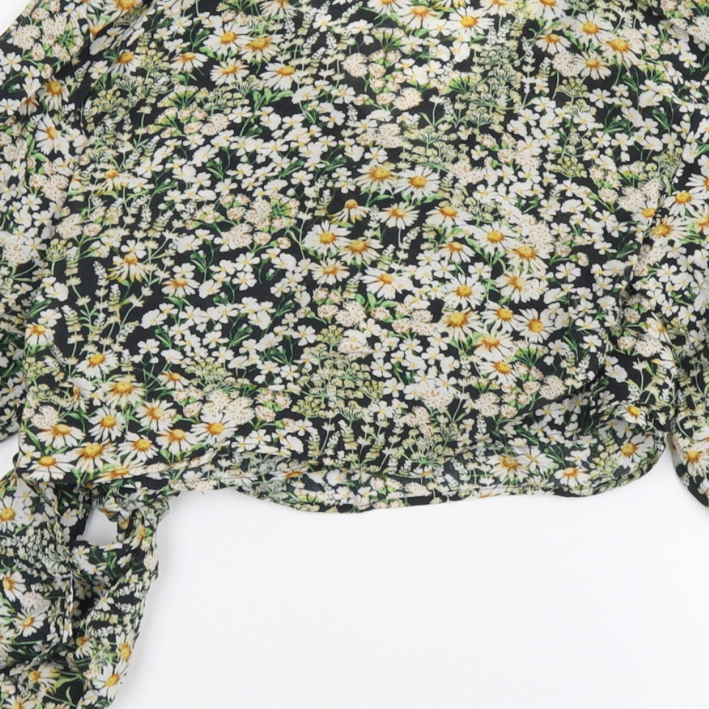H&M Womens Multicoloured Floral Viscose Cropped Blouse Size XS V-Neck