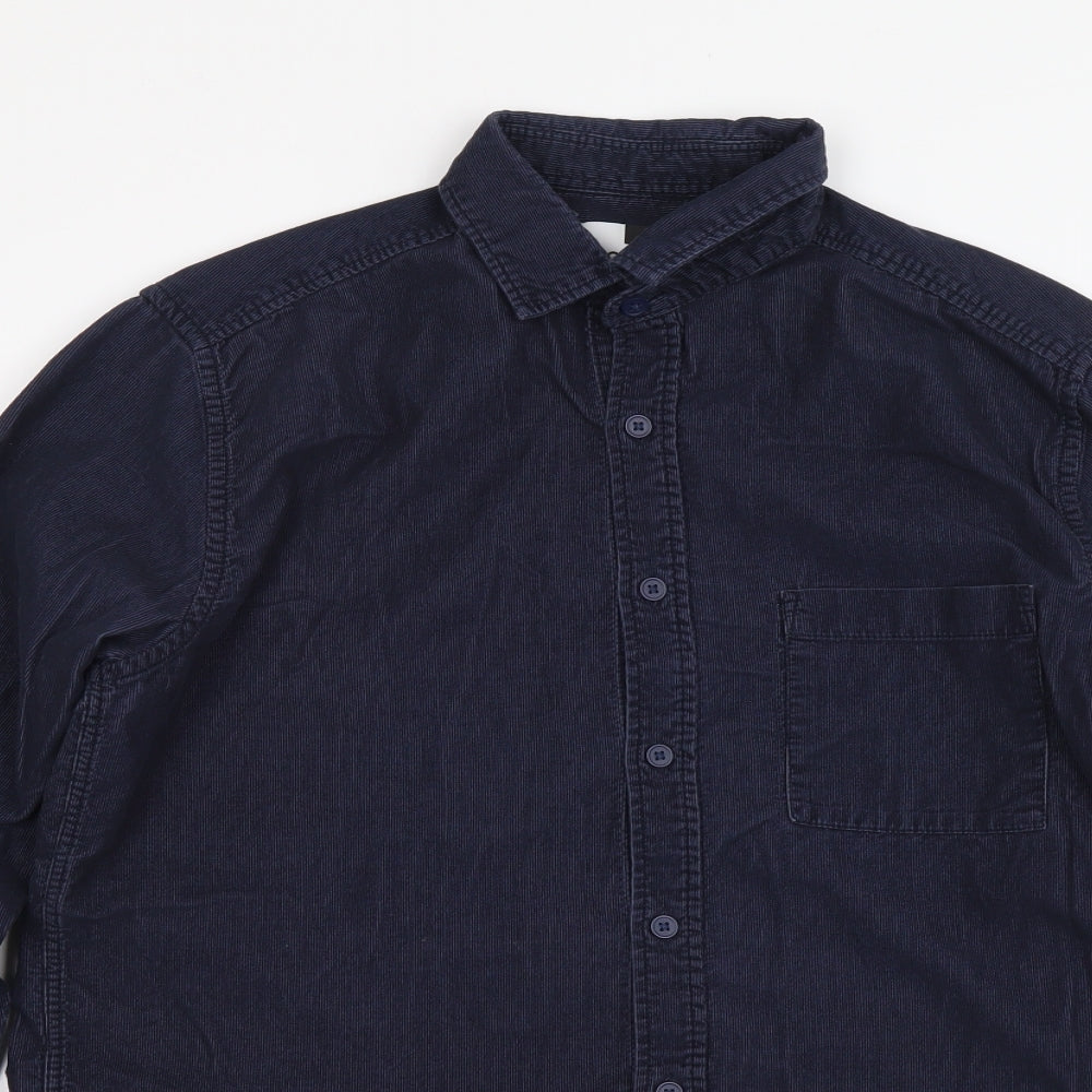 Topman Mens Blue Cotton Button-Up Size M Collared Button