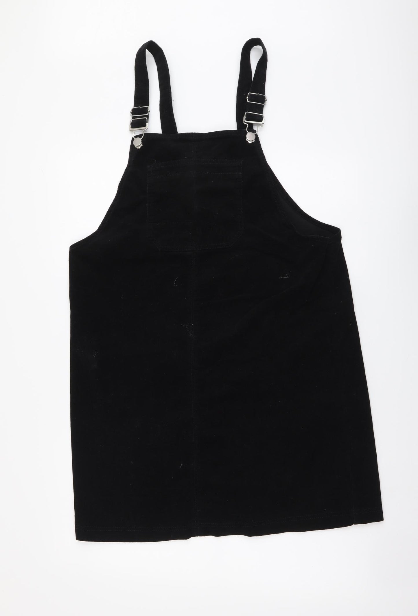 TU Womens Black Cotton Pinafore/Dungaree Dress Size 14 Square Neck Pullover