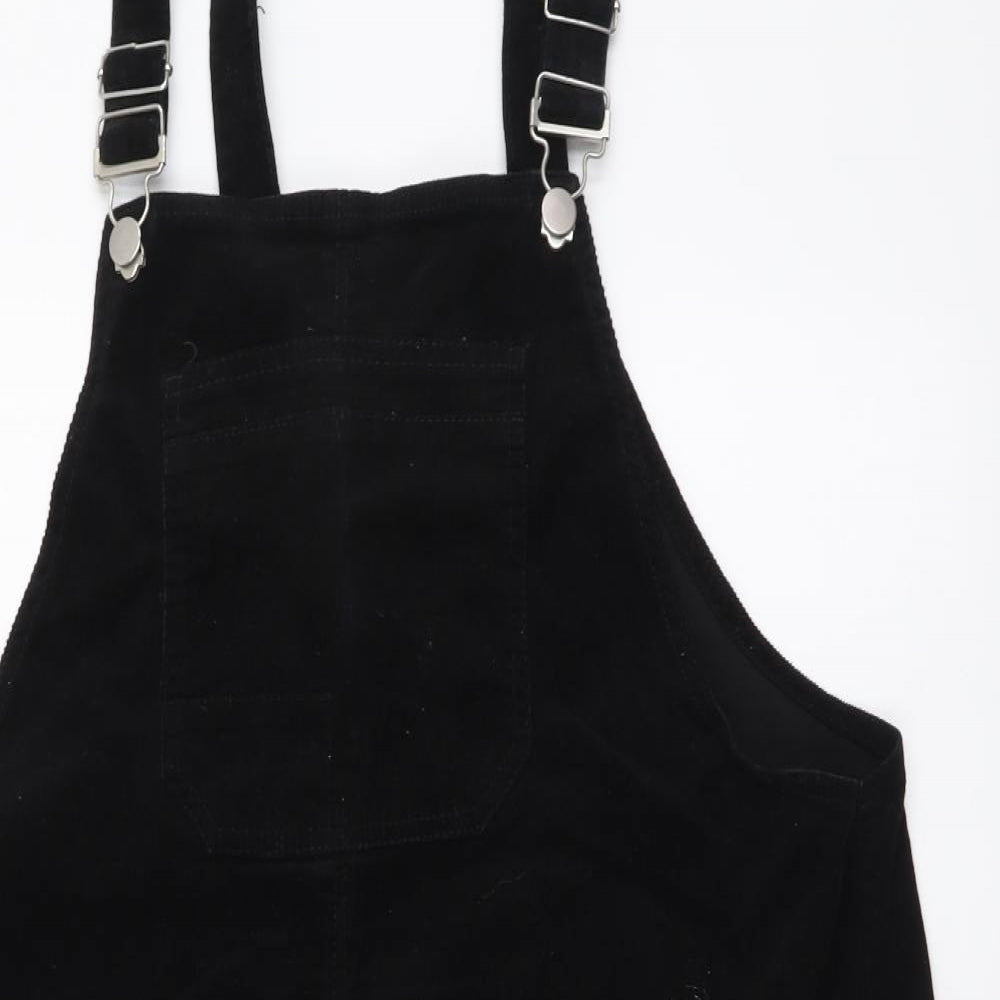 TU Womens Black Cotton Pinafore/Dungaree Dress Size 14 Square Neck Pullover