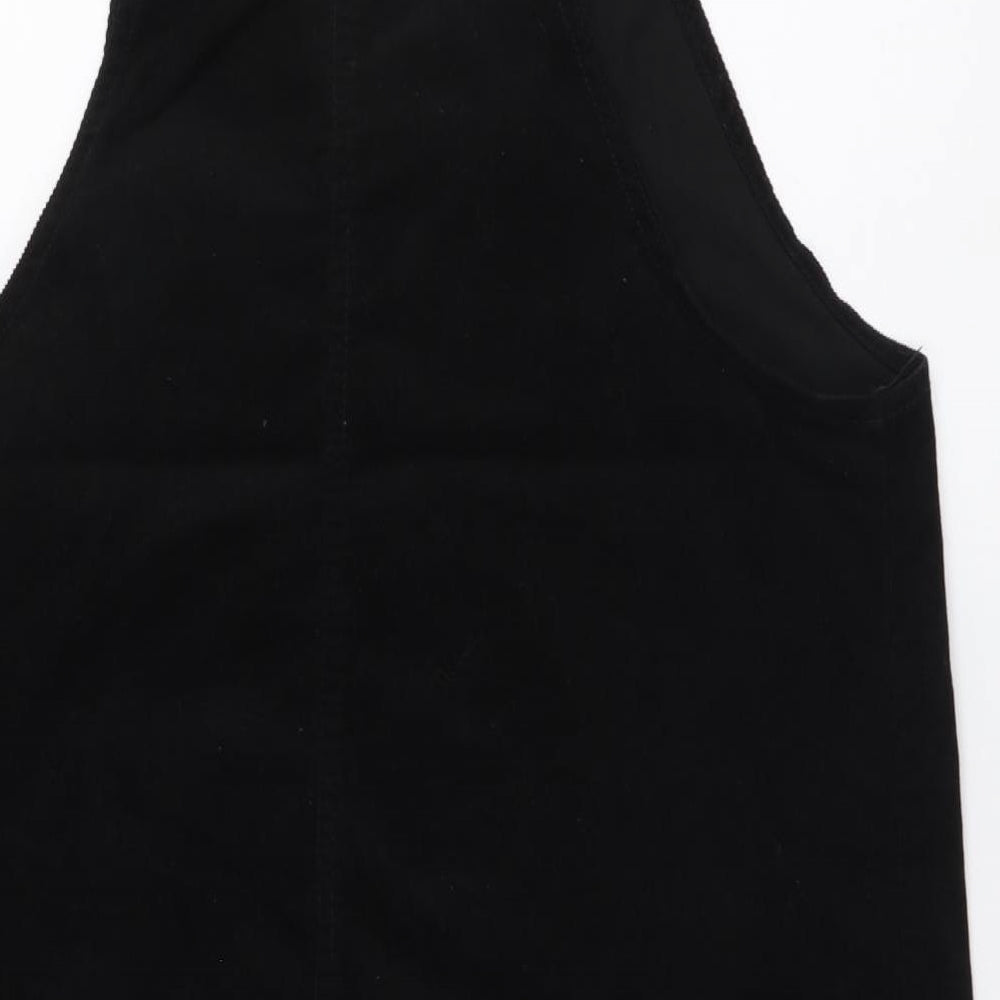 TU Womens Black Cotton Pinafore/Dungaree Dress Size 14 Square Neck Pullover