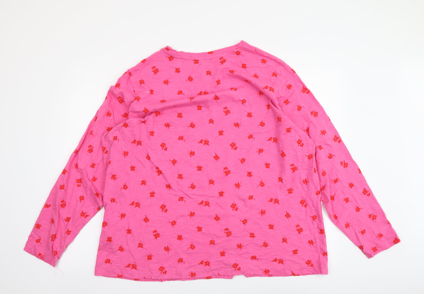 Marks and Spencer Womens Pink Floral Cotton Basic T-Shirt Size 22 Round Neck