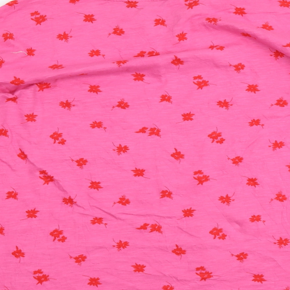 Marks and Spencer Womens Pink Floral Cotton Basic T-Shirt Size 22 Round Neck