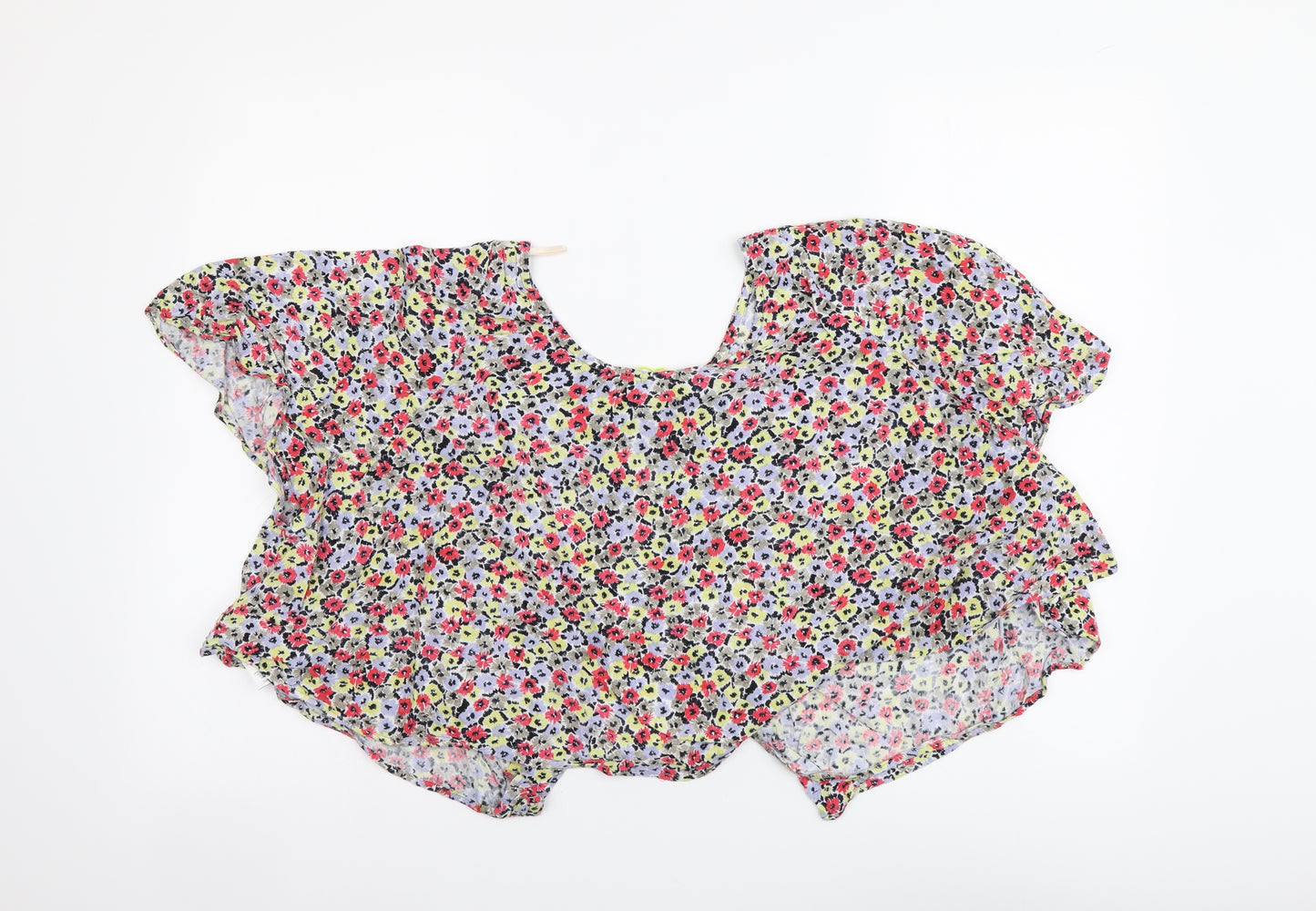 BCBGeneration Womens Multicoloured Floral Viscose Cropped Blouse Size XS Round Neck