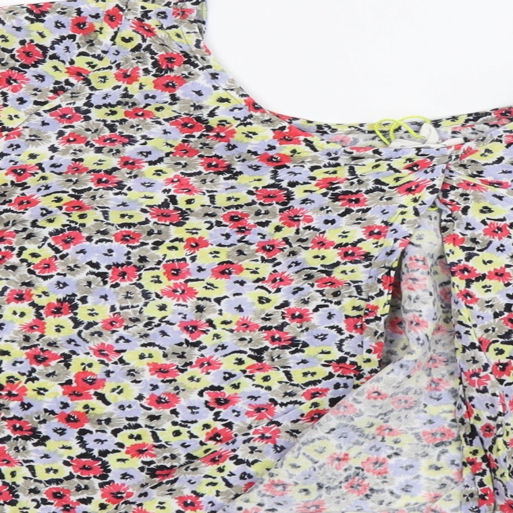 BCBGeneration Womens Multicoloured Floral Viscose Cropped Blouse Size XS Round Neck