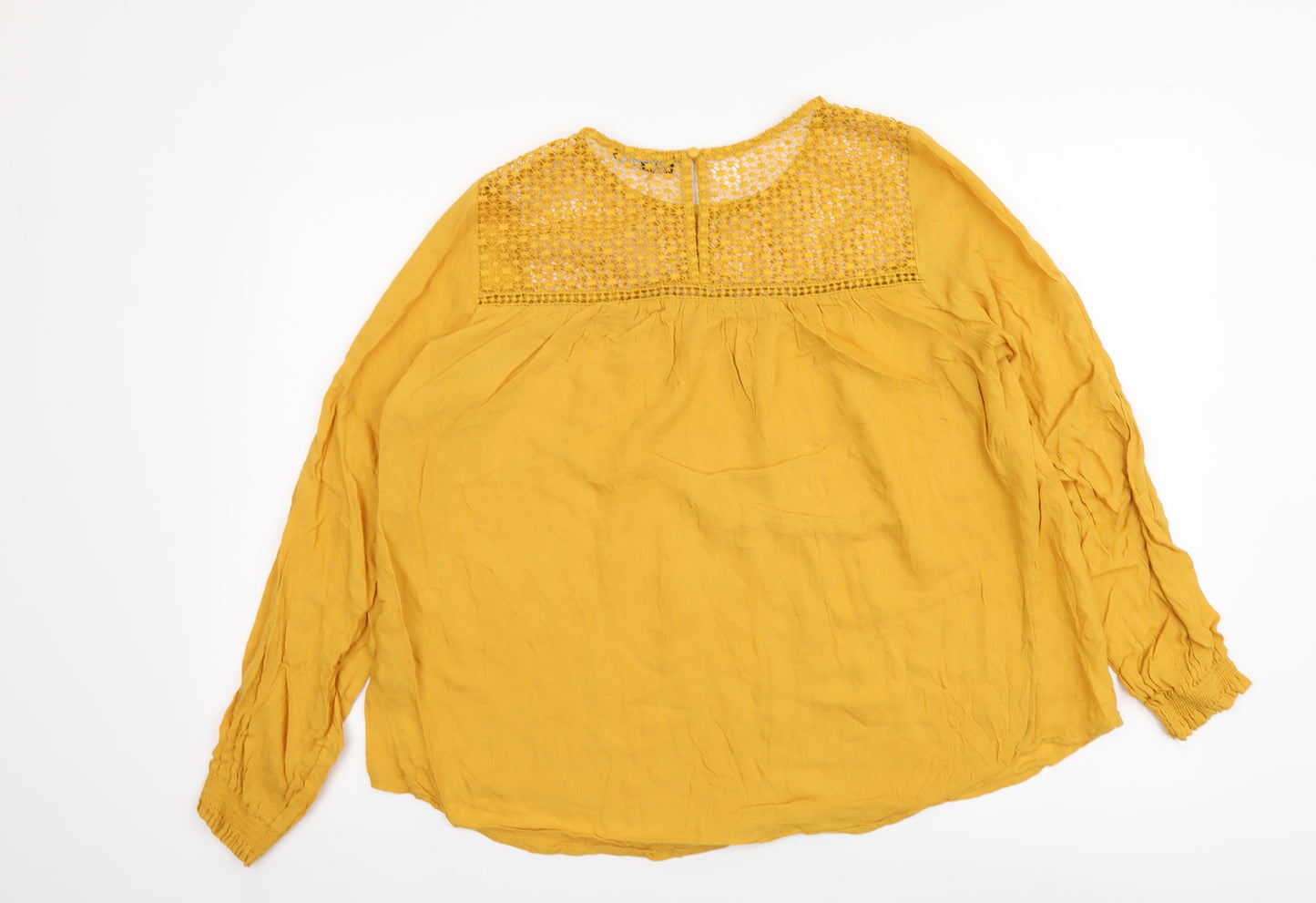 New Look Womens Yellow Viscose Basic Blouse Size 12 Round Neck - Lace Detail