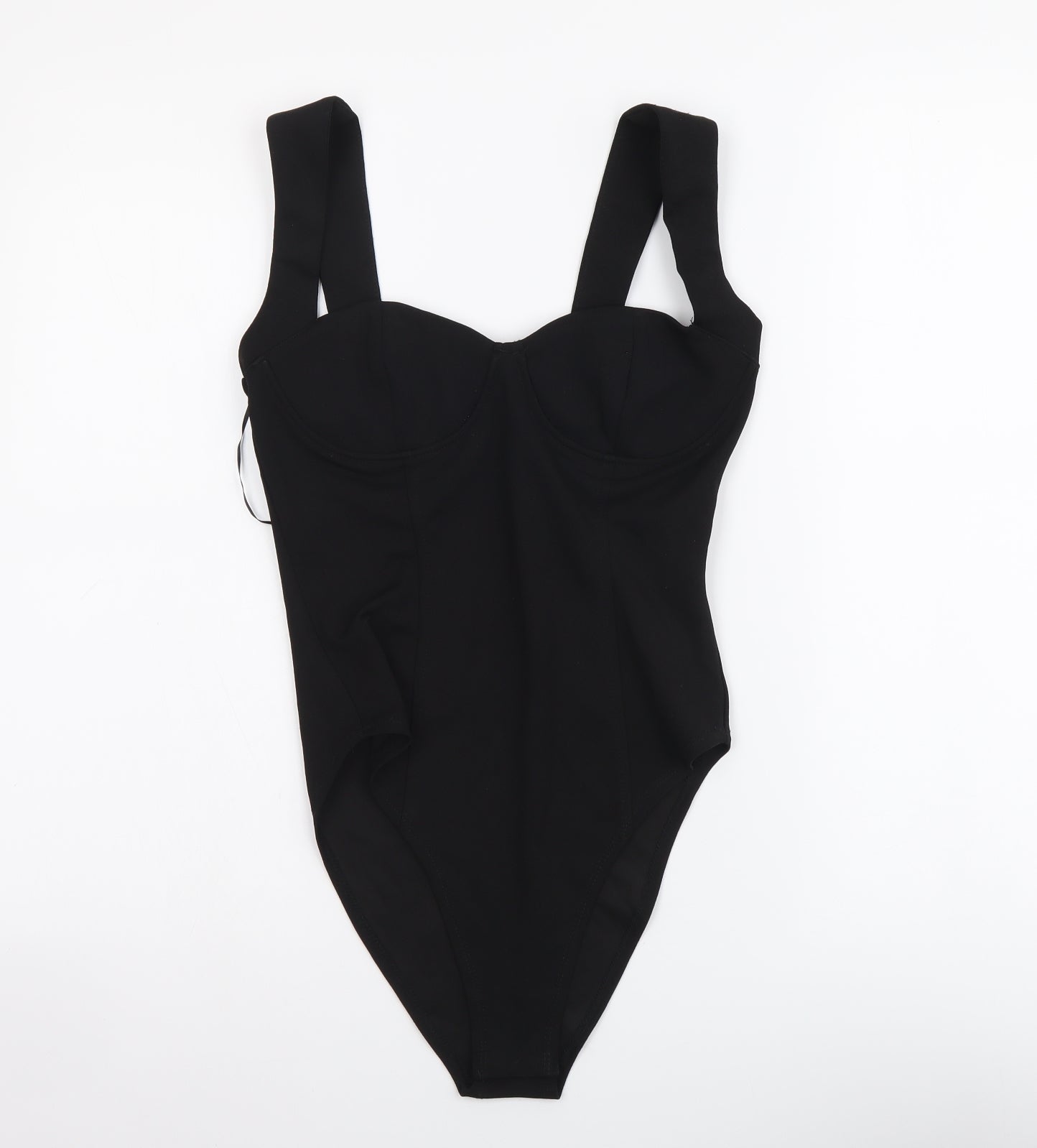 Zara Womens Black Polyester Bodysuit One-Piece Size M Snap