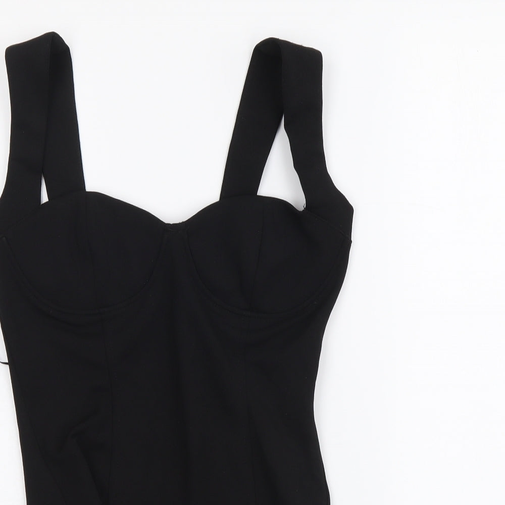 Zara Womens Black Polyester Bodysuit One-Piece Size M Snap