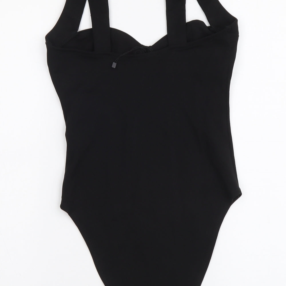 Zara Womens Black Polyester Bodysuit One-Piece Size M Snap