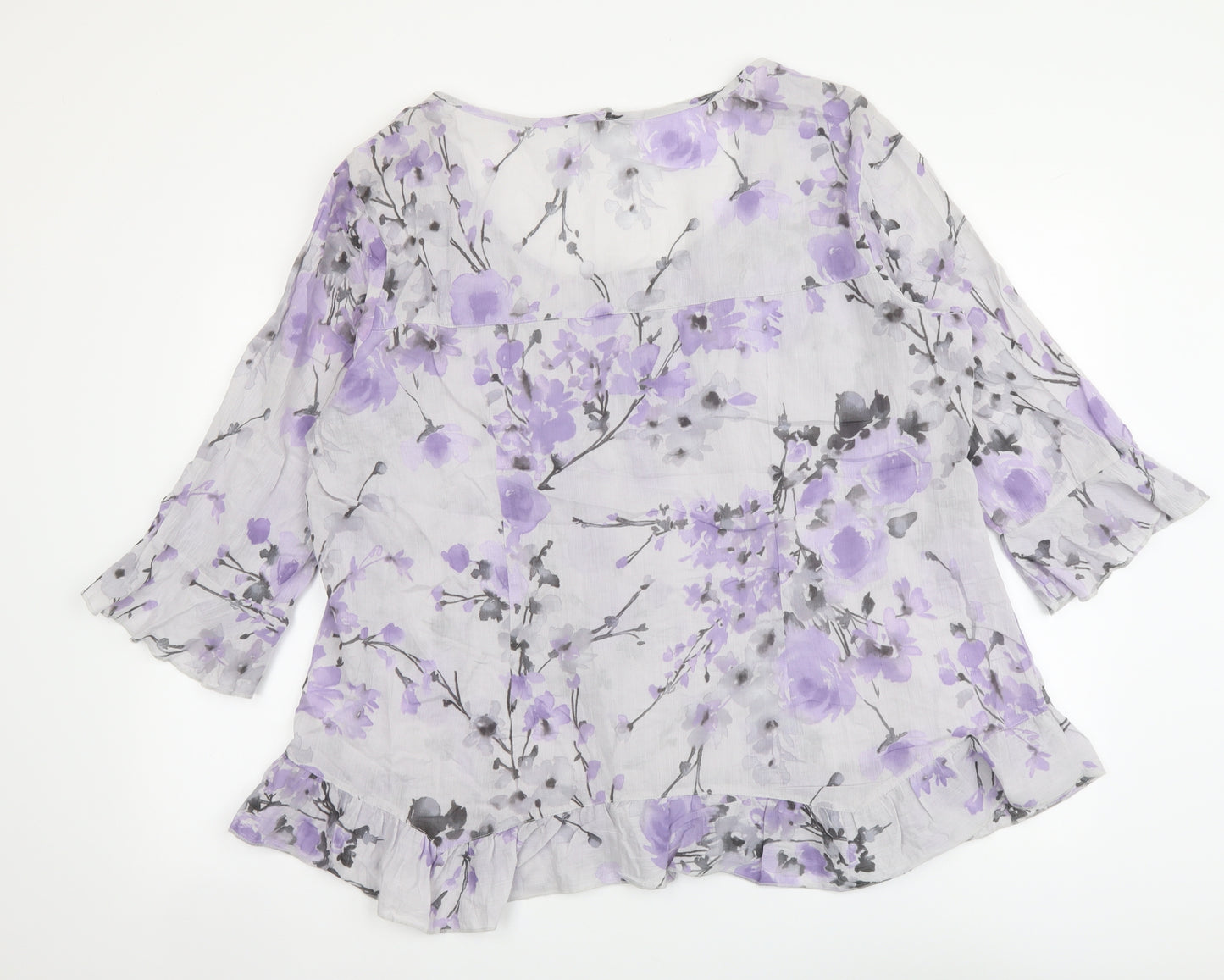 Per Una Womens Purple Floral Cotton Basic Blouse Size 20 Round Neck