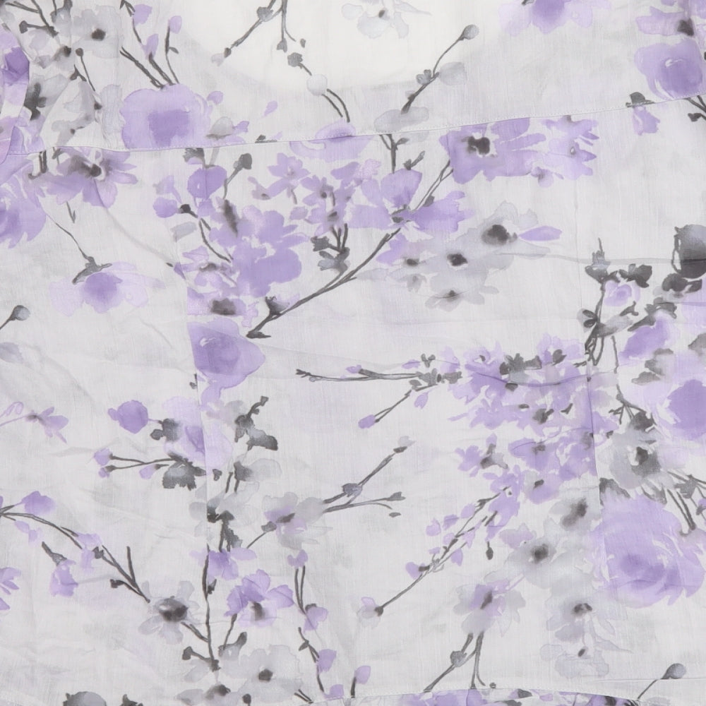 Per Una Womens Purple Floral Cotton Basic Blouse Size 20 Round Neck