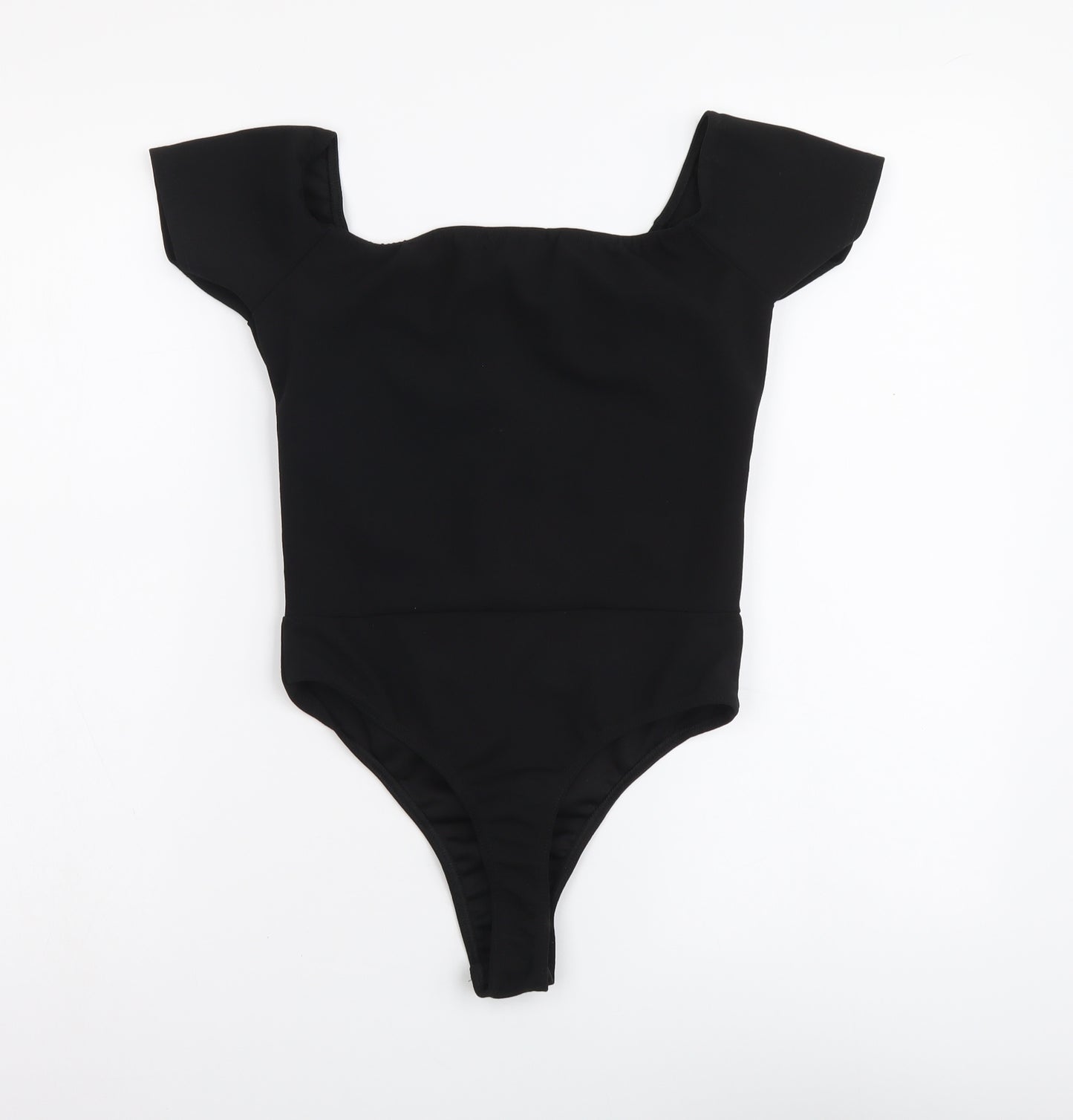 PRETTYLITTLETHING Womens Black Polyester Bodysuit One-Piece Size 10 Snap