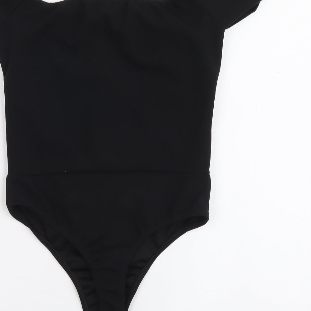 PRETTYLITTLETHING Womens Black Polyester Bodysuit One-Piece Size 10 Snap