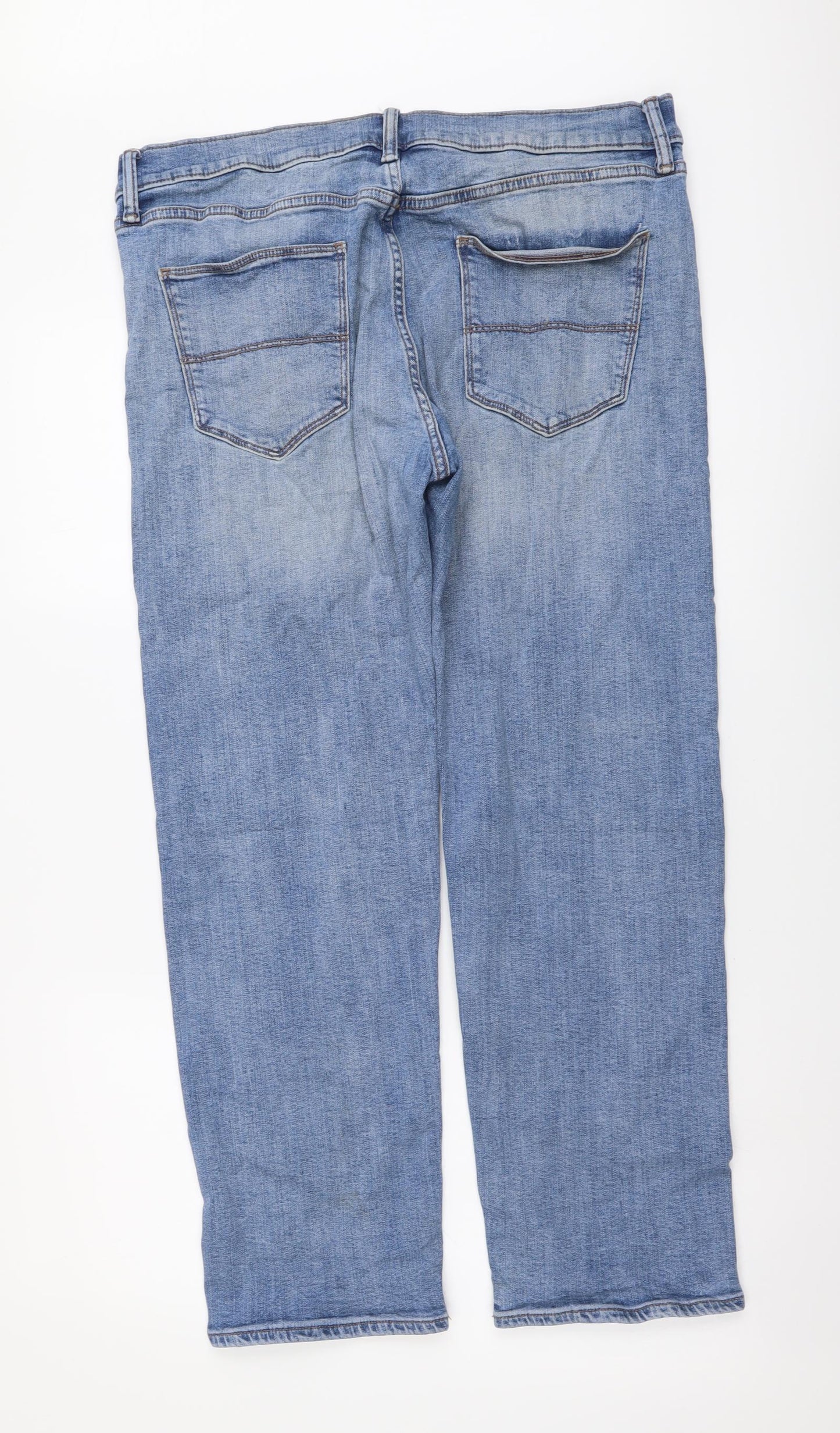 Marks and Spencer Mens Blue Cotton Straight Jeans Size 36 in L29 in Regular Button