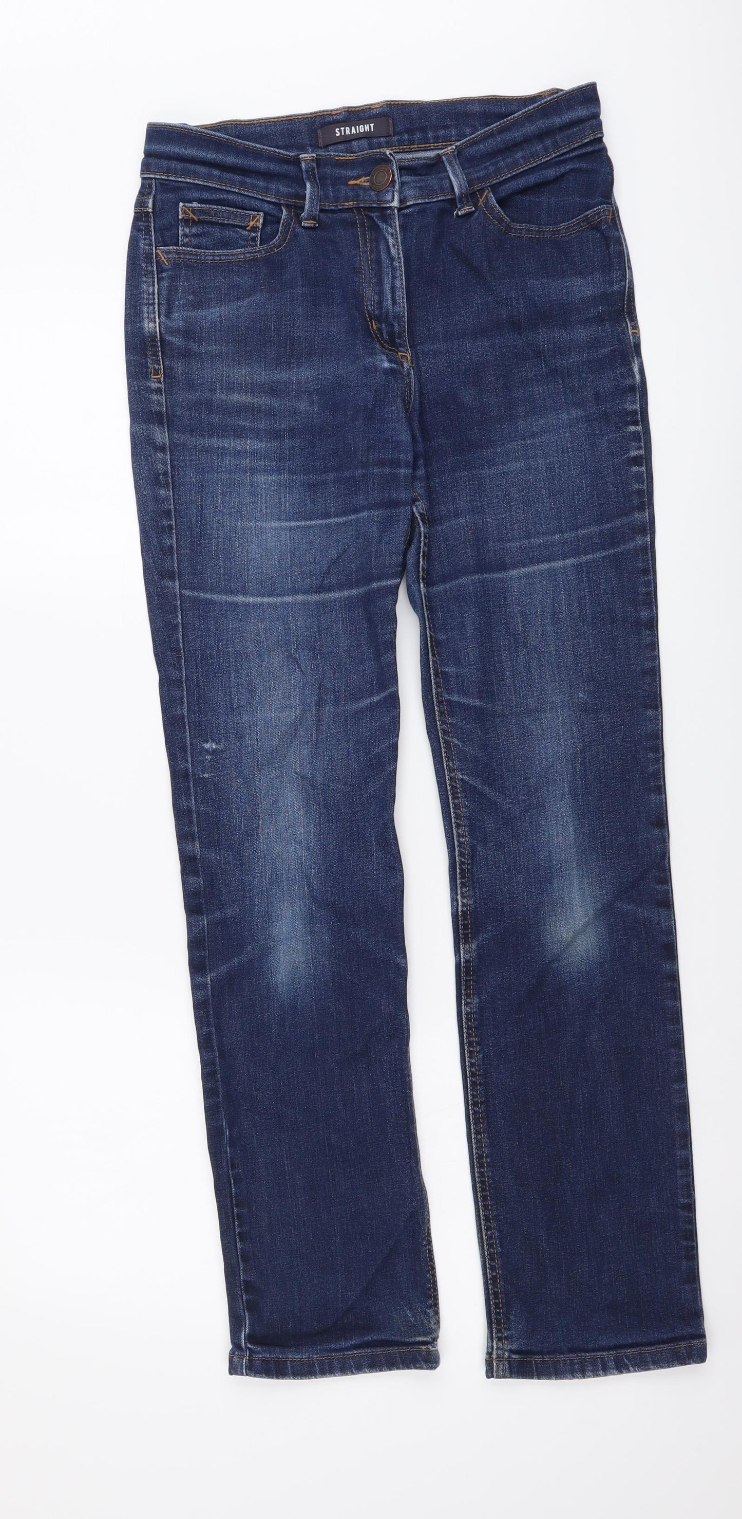 Marks and Spencer Womens Blue Cotton Straight Jeans Size 8 L28 in Regular Button