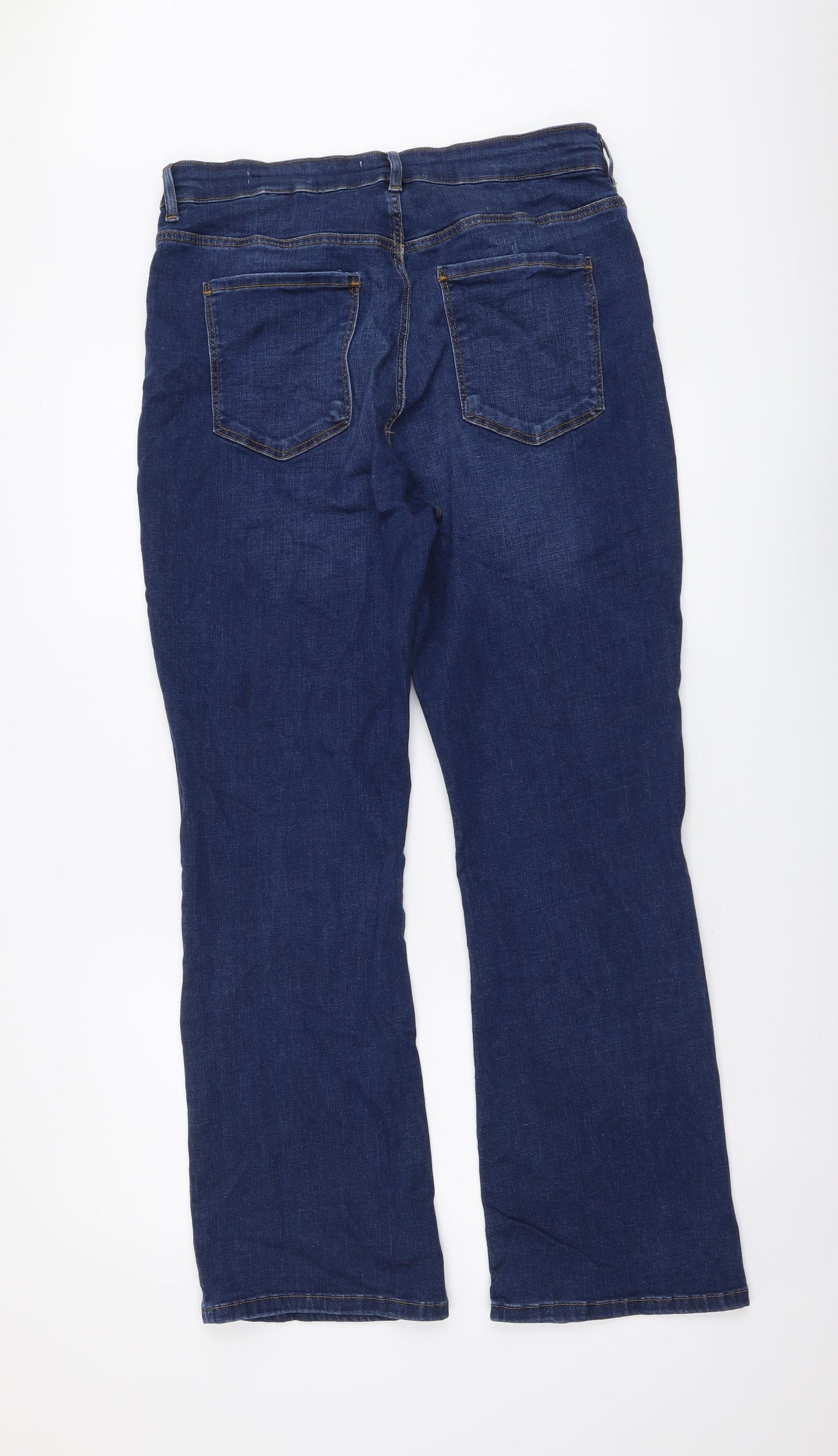 Per Una Womens Blue Cotton Bootcut Jeans Size 16 L29 in Slim Button