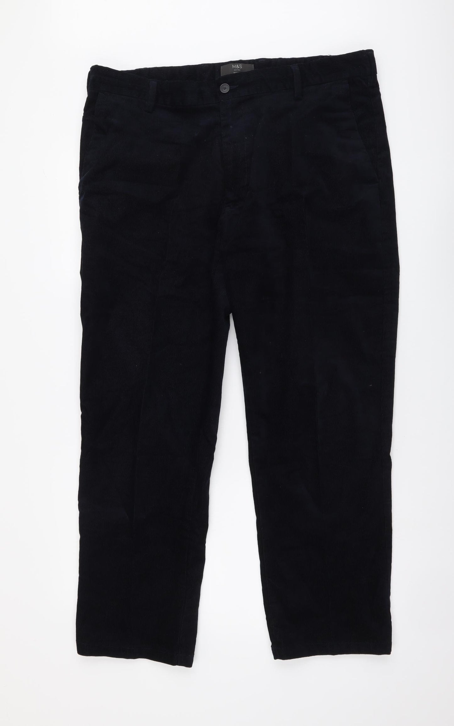 Marks and Spencer Mens Blue Cotton Straight Jeans Size 38 in L29 in Regular Button