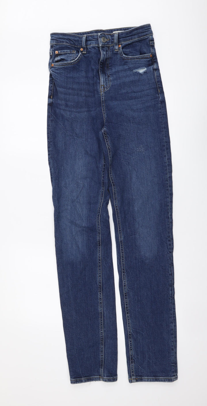 Marks and Spencer Womens Blue Cotton Skinny Jeans Size 8 L32 in Slim Button