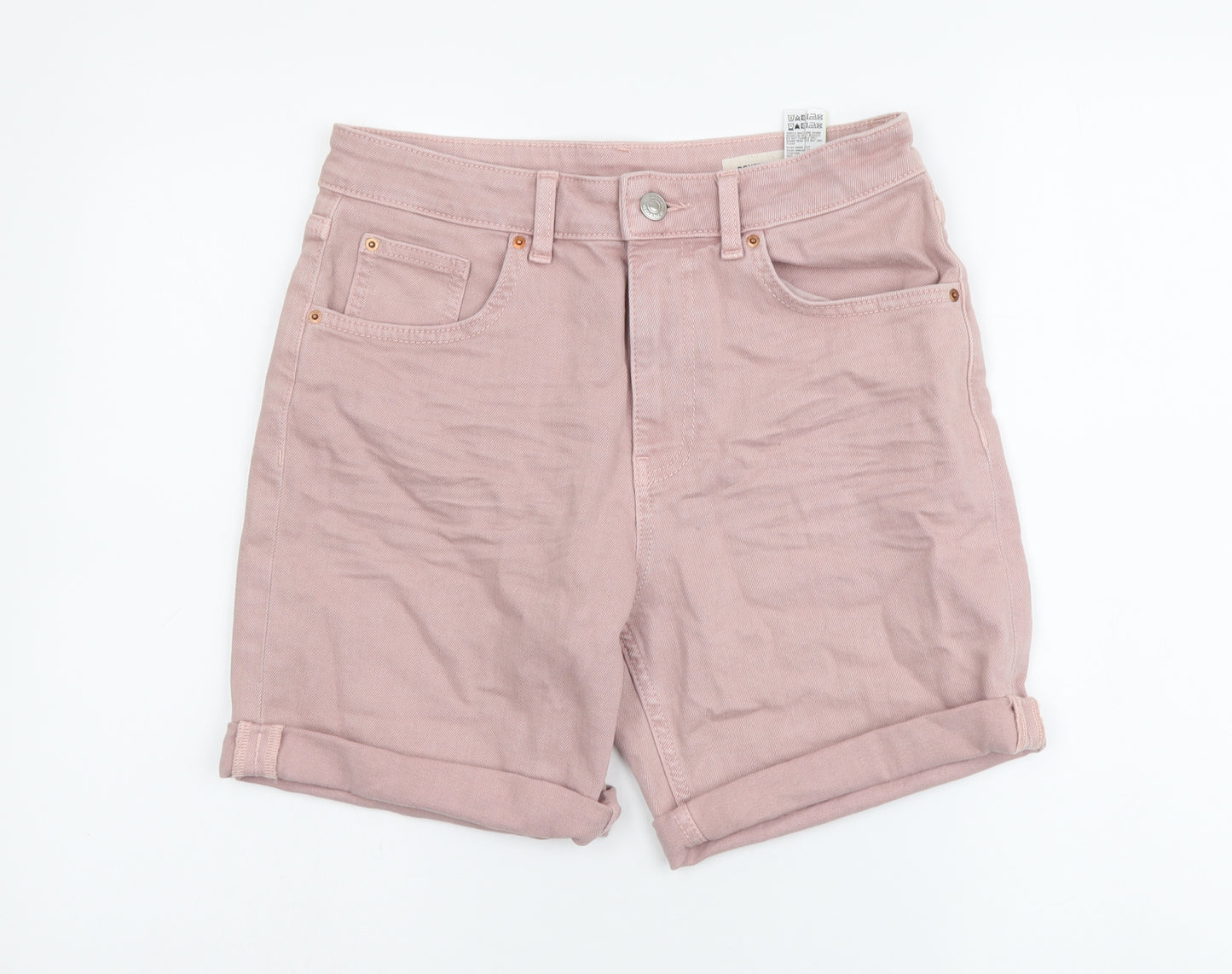Marks and Spencer Womens Pink Cotton Boyfriend Shorts Size 8 L5 in Regular Button