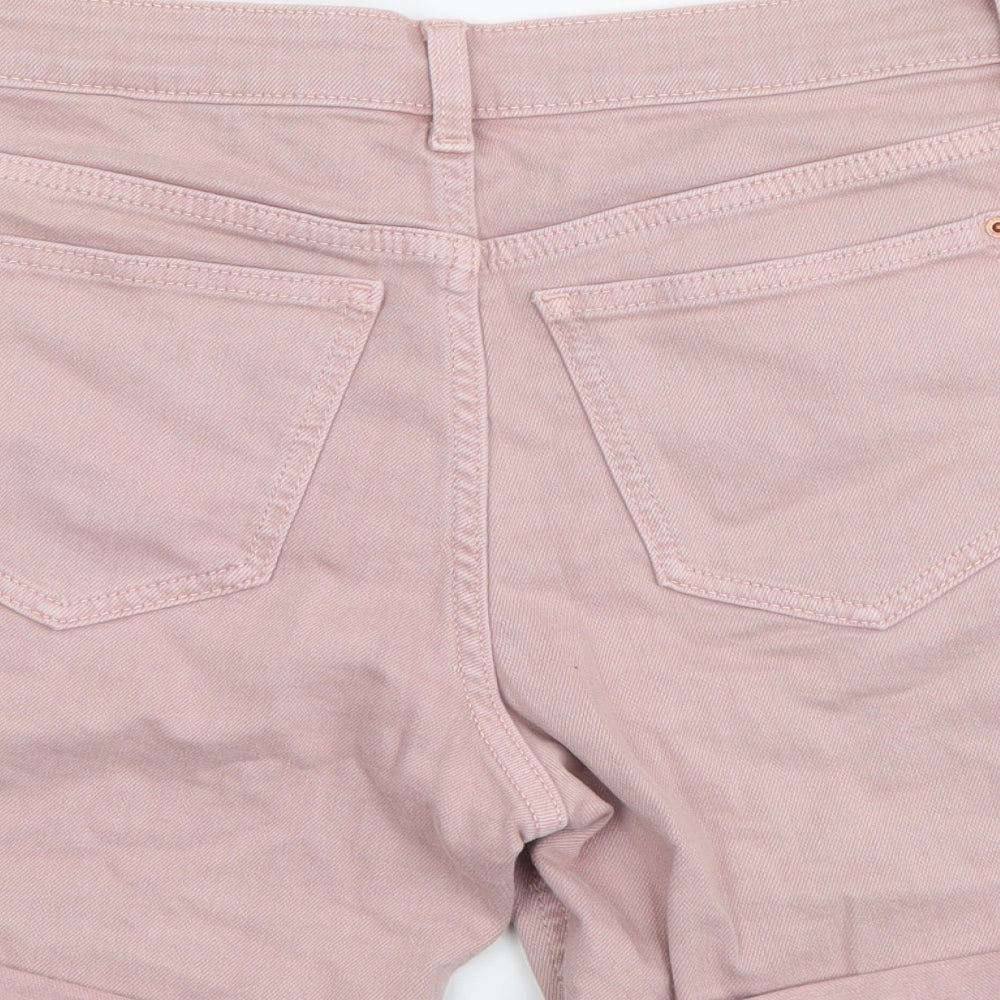 Marks and Spencer Womens Pink Cotton Boyfriend Shorts Size 8 L5 in Regular Button