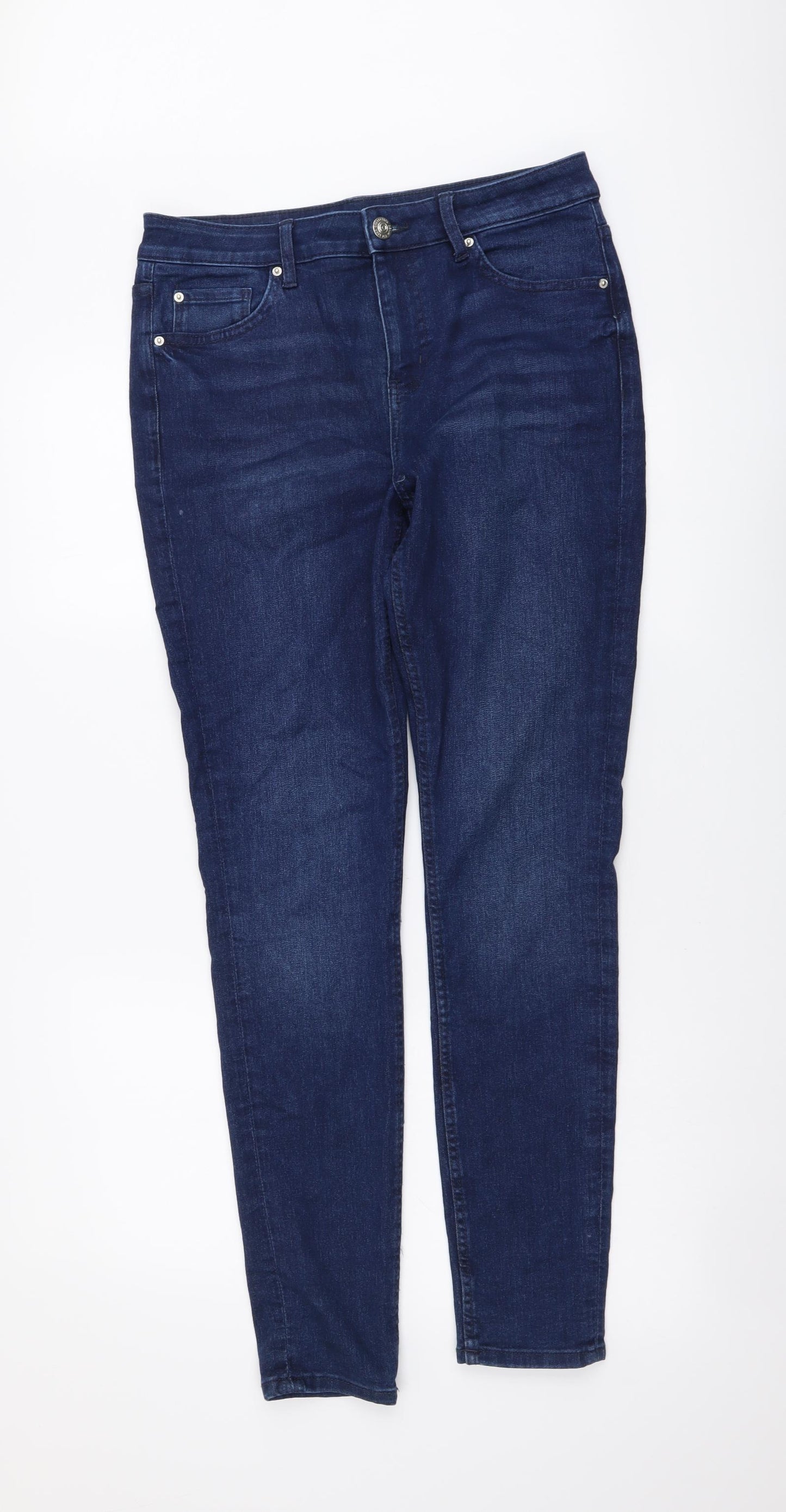 Marks and Spencer Womens Blue Cotton Skinny Jeans Size 12 L30 in Regular Button