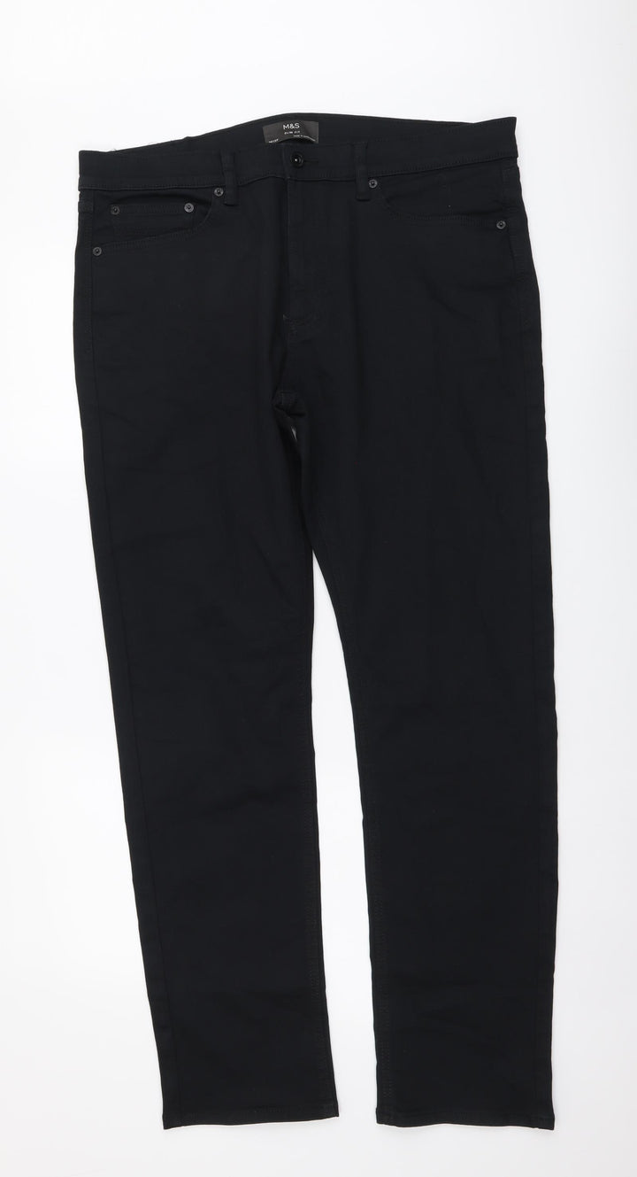 Marks and Spencer Womens Black Cotton Straight Jeans Size 36 in L31 in Regular Button