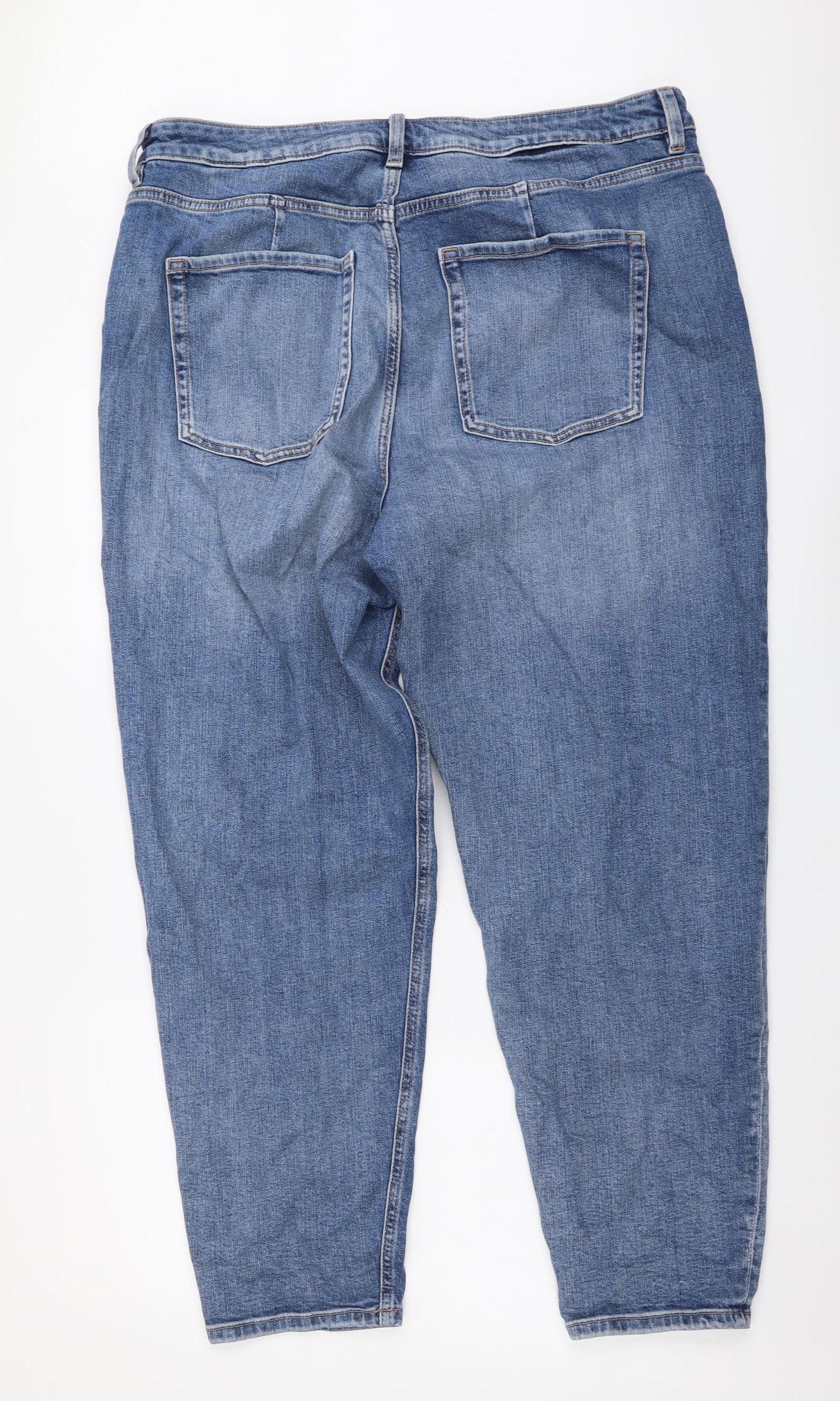 Marks and Spencer Womens Blue Cotton Mom Jeans Size 18 L28 in Regular Button