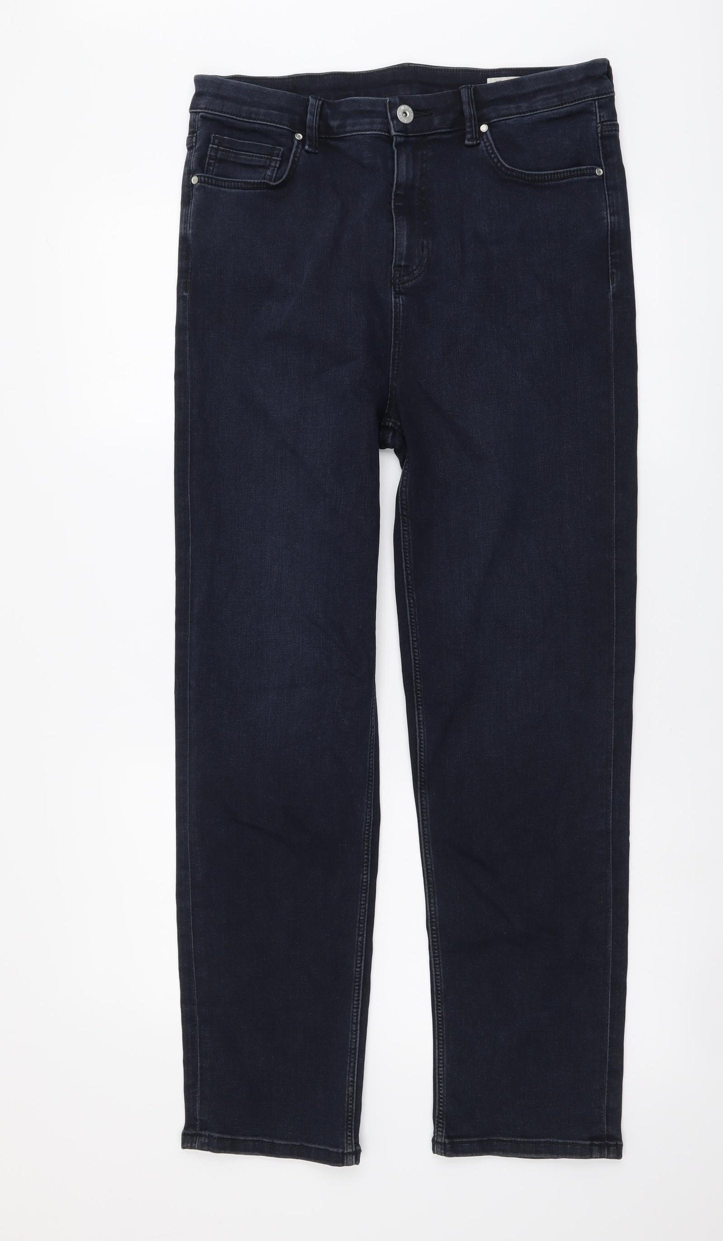 Marks and Spencer Womens Blue Cotton Straight Jeans Size 14 L28 in Regular Button