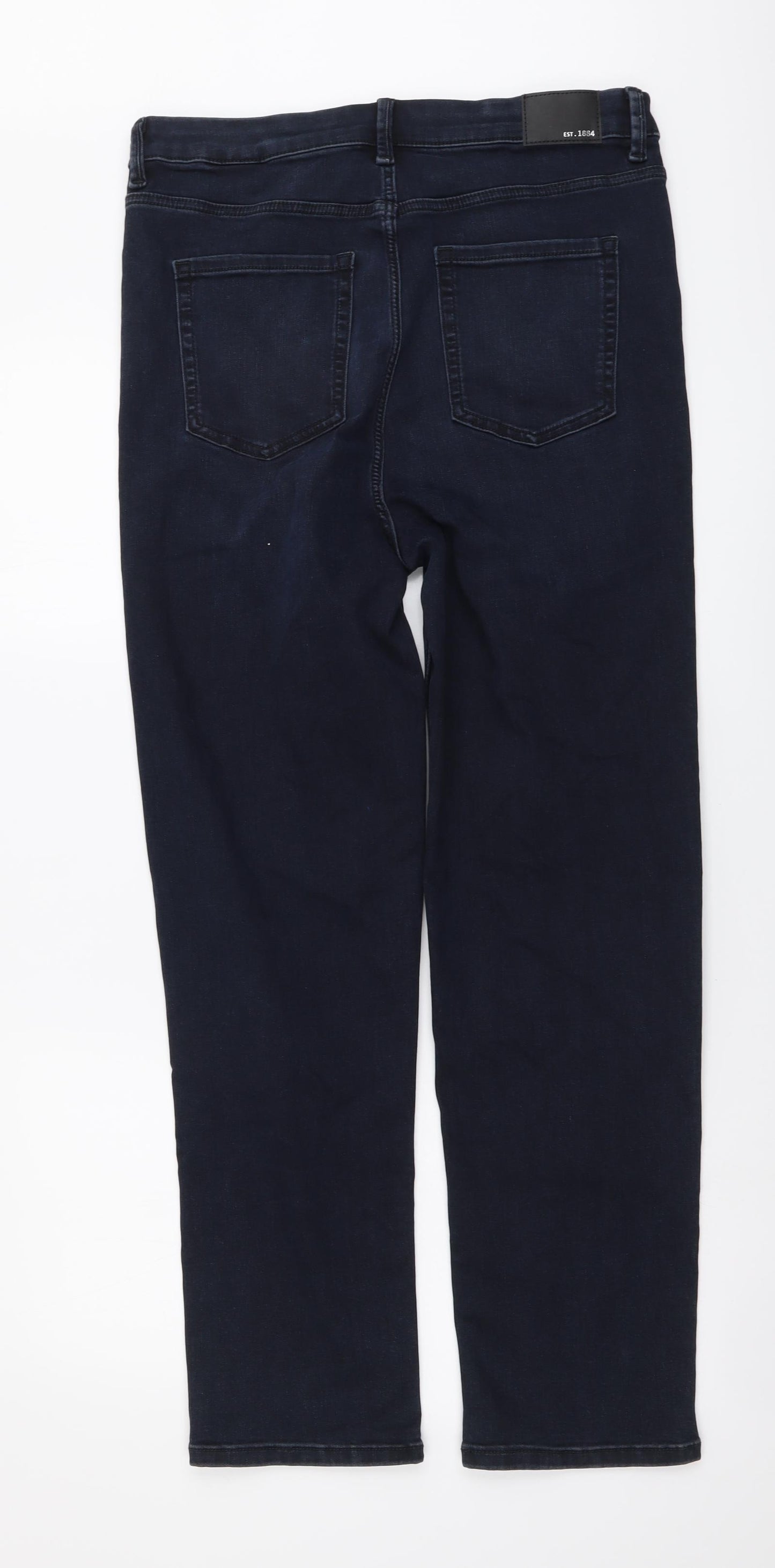Marks and Spencer Womens Blue Cotton Straight Jeans Size 14 L28 in Regular Button