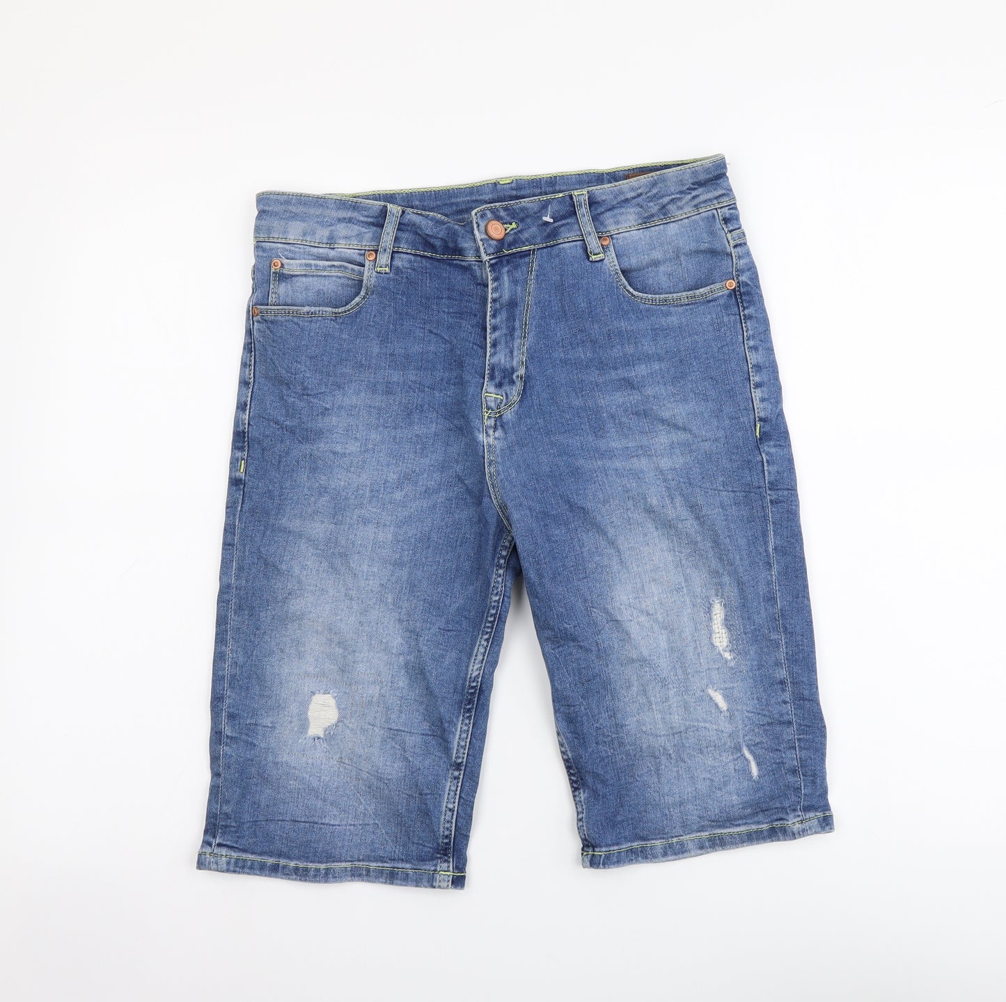 ASOS Womens Blue Cotton Bermuda Shorts Size 30 in L11 in Regular Button