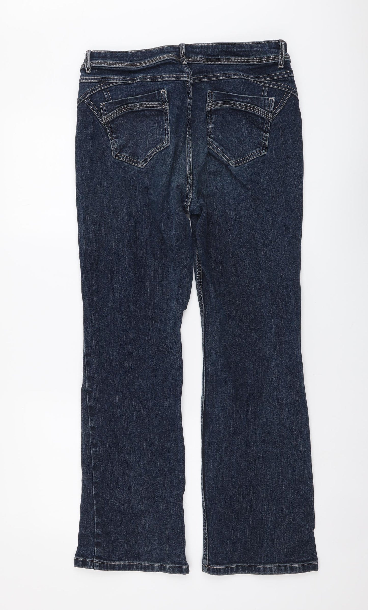 Per Una Womens Blue Cotton Bootcut Jeans Size 14 L27 in Regular Button