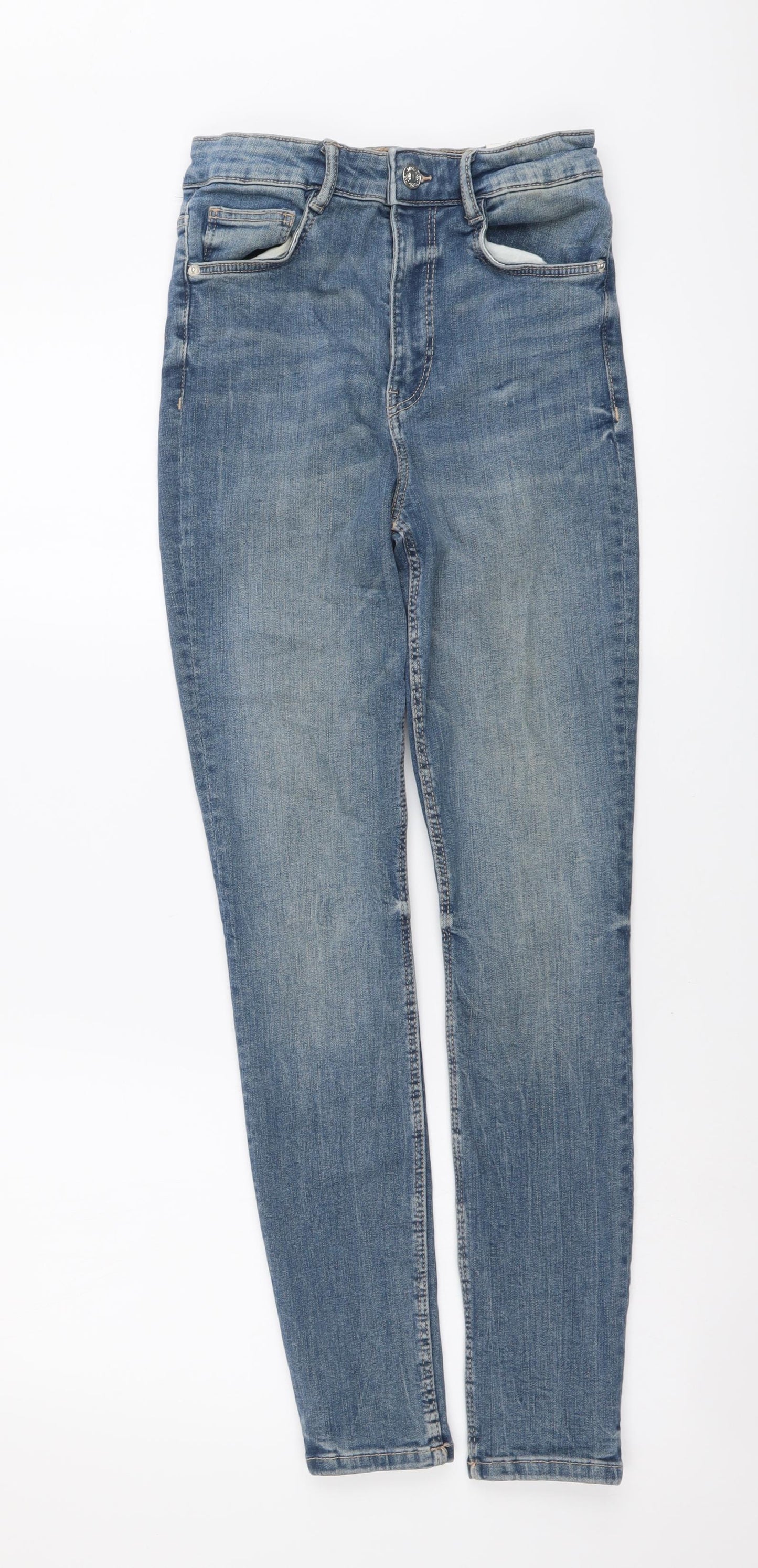 Zara Womens Blue Cotton Skinny Jeans Size S L27 in Regular Button