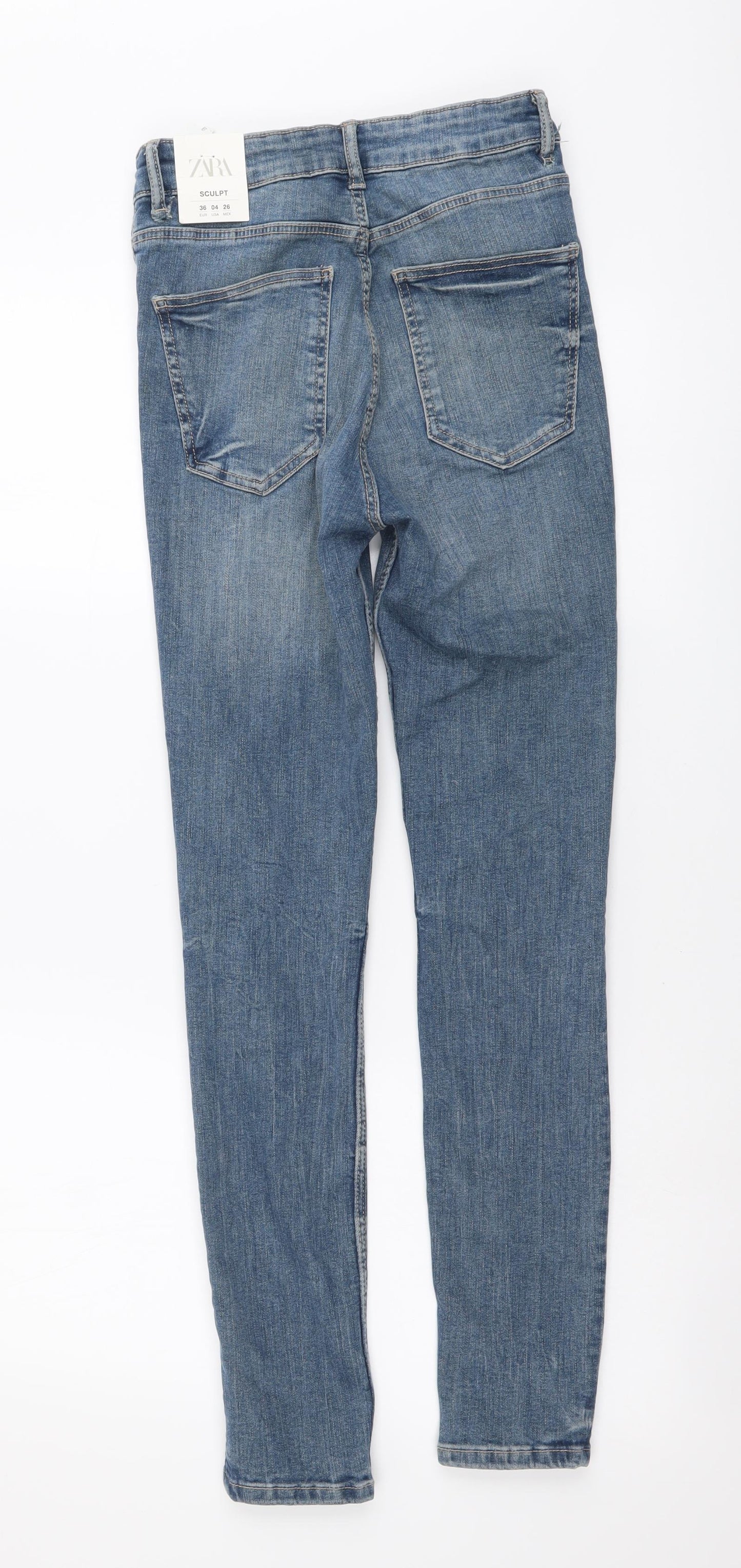 Zara Womens Blue Cotton Skinny Jeans Size S L27 in Regular Button